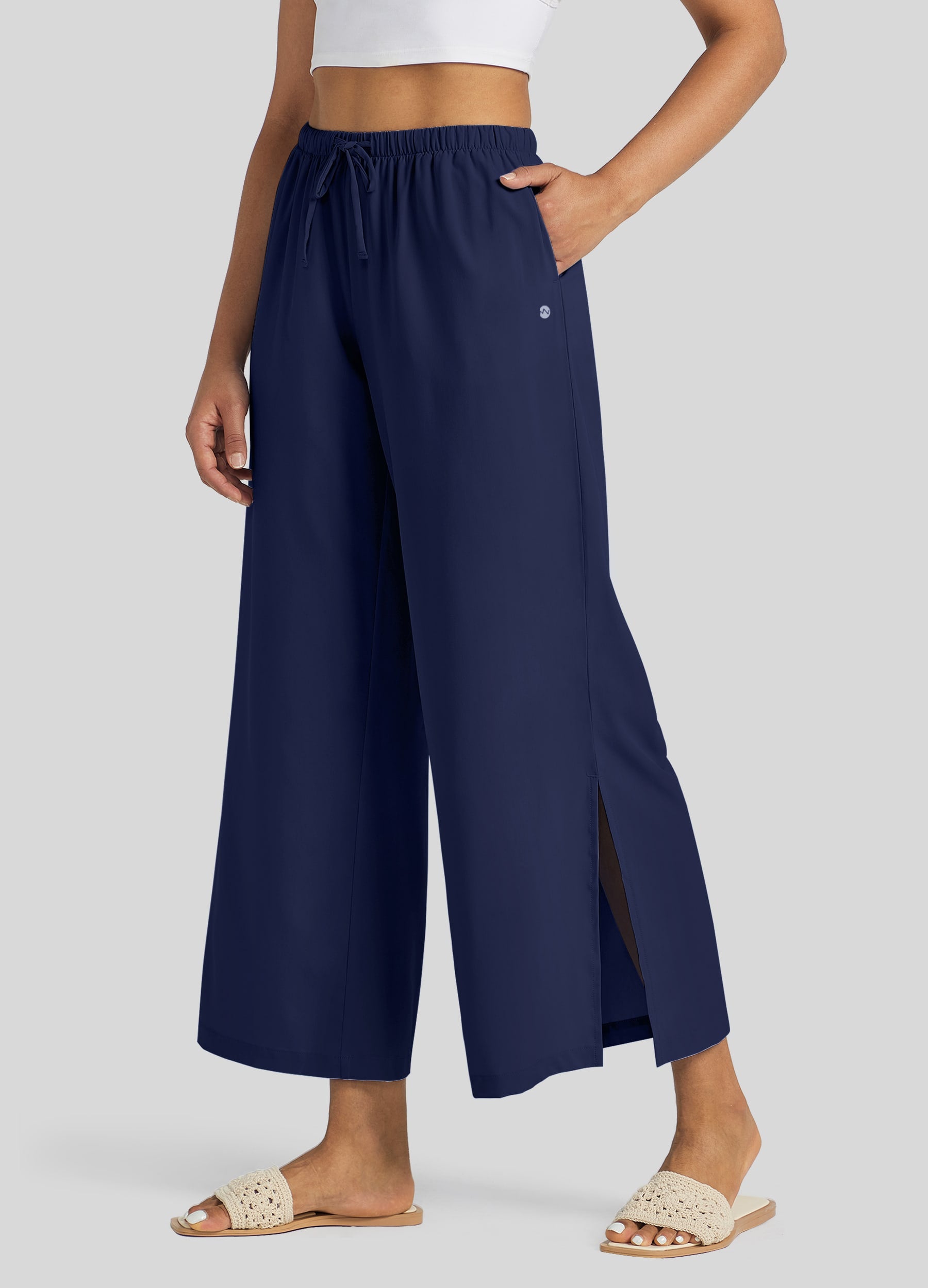 Womens Wide-Leg Cropped Pants navy