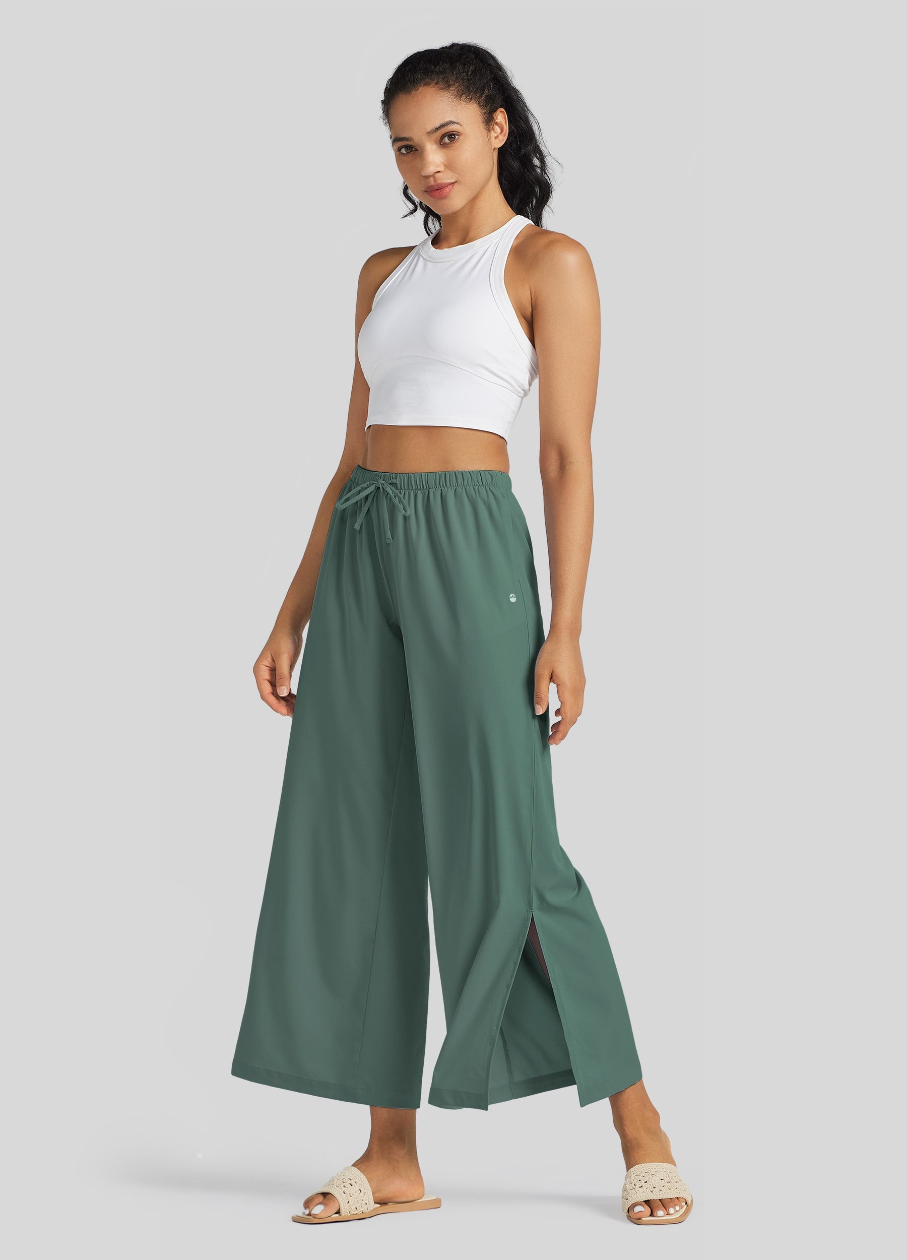 Womens Wide-Leg Cropped Pants sage green