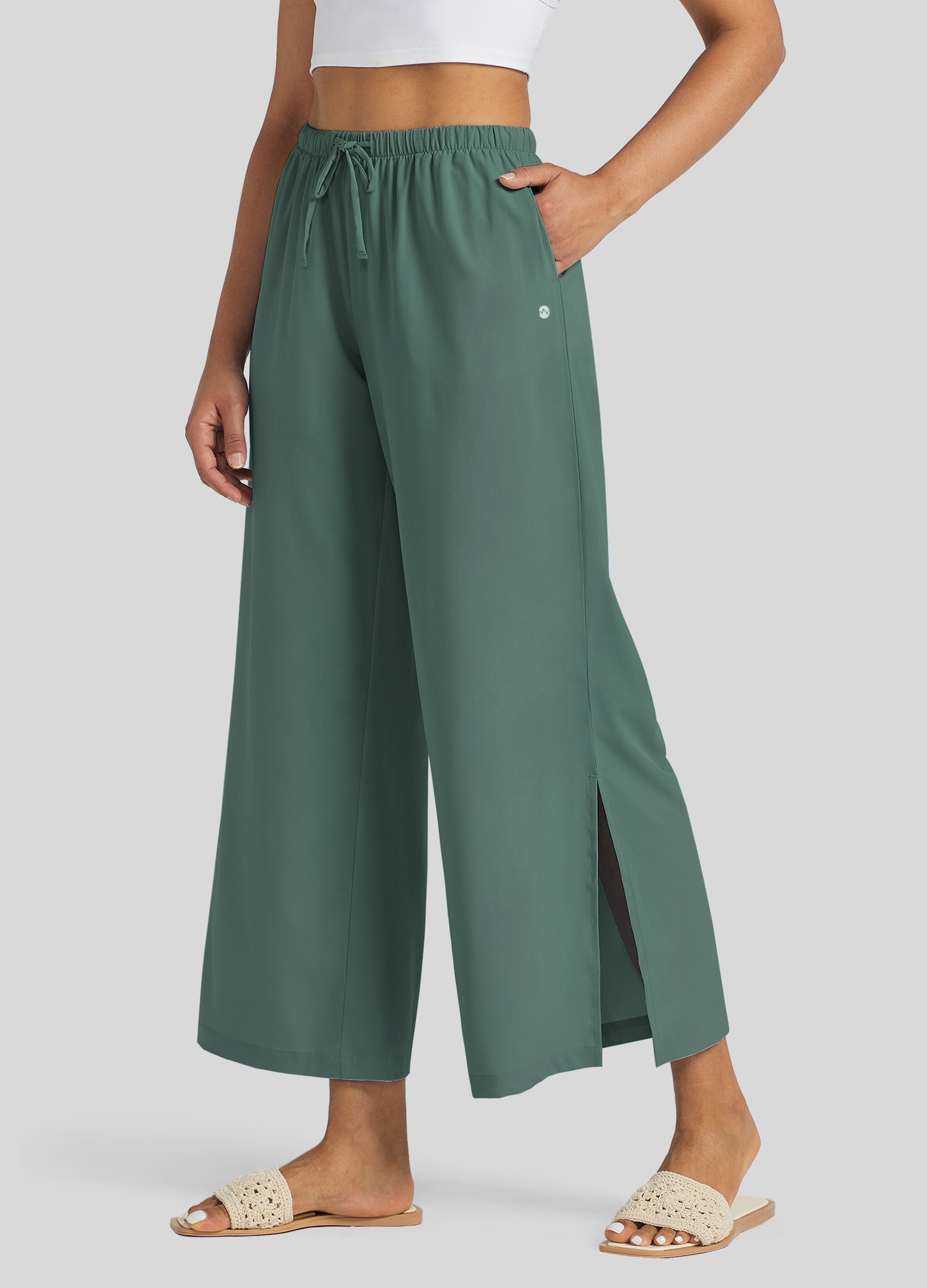 Womens Wide-Leg Cropped Pants sage green