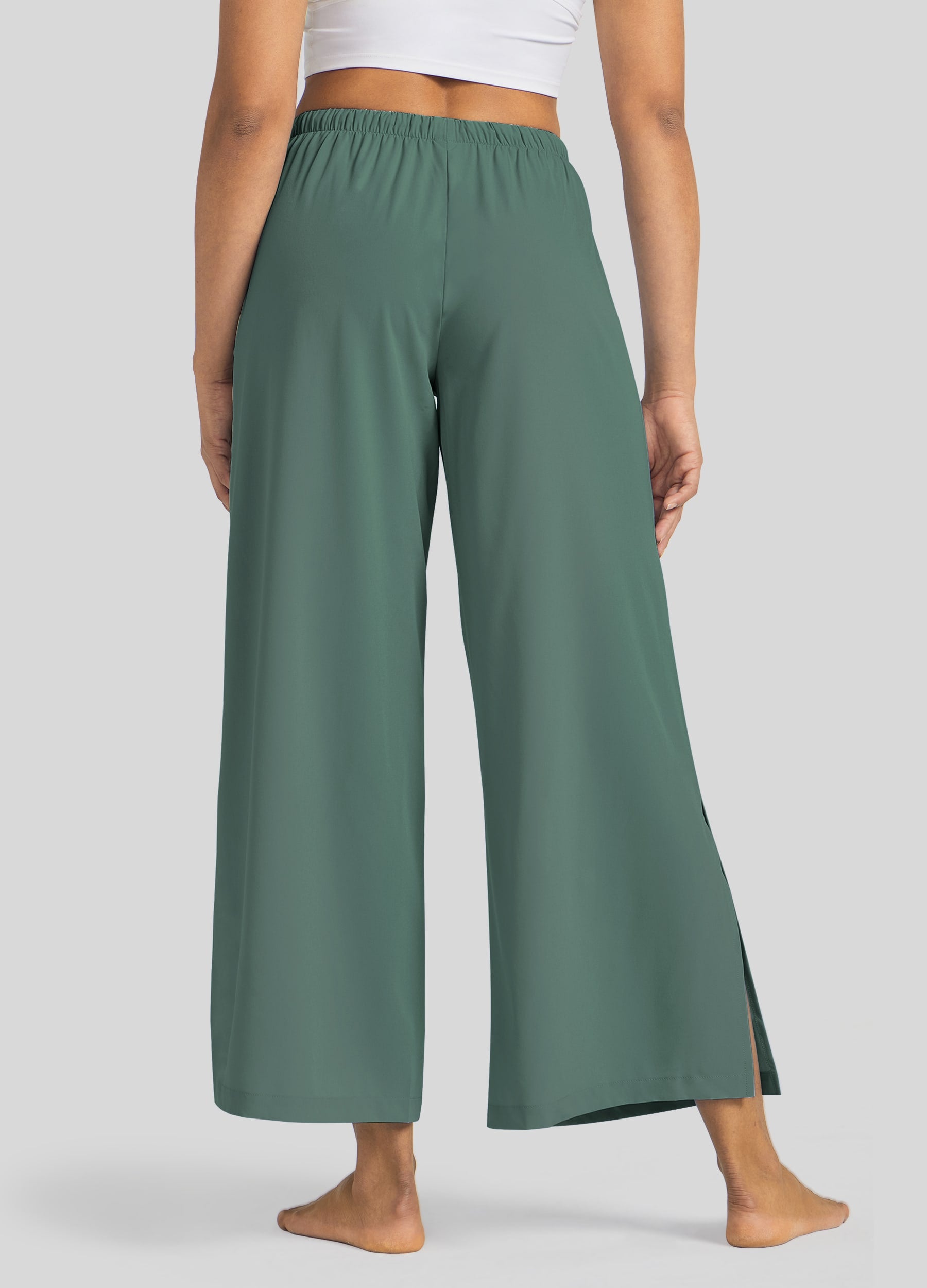 Womens Wide-Leg Cropped Pants sage green