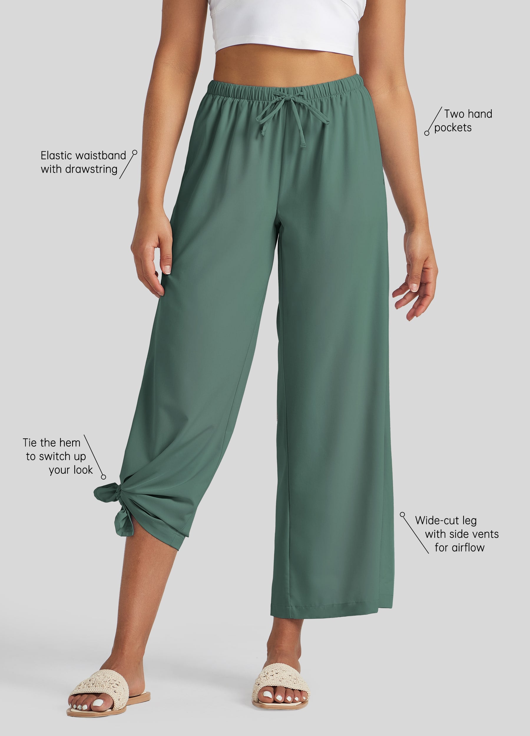 Womens Wide-Leg Cropped Pants sage green