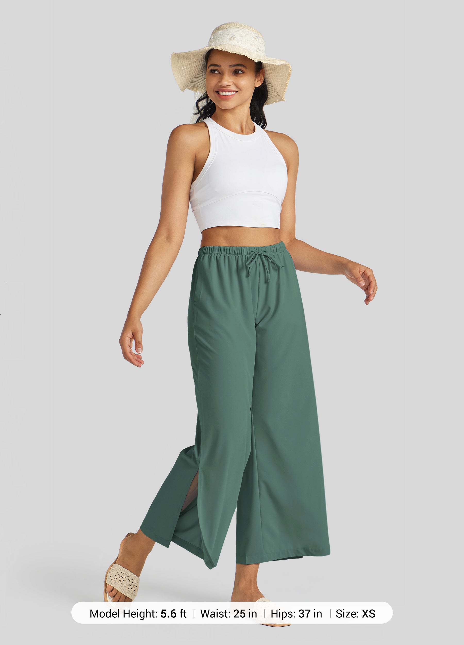 Womens Wide-Leg Cropped Pants sage green