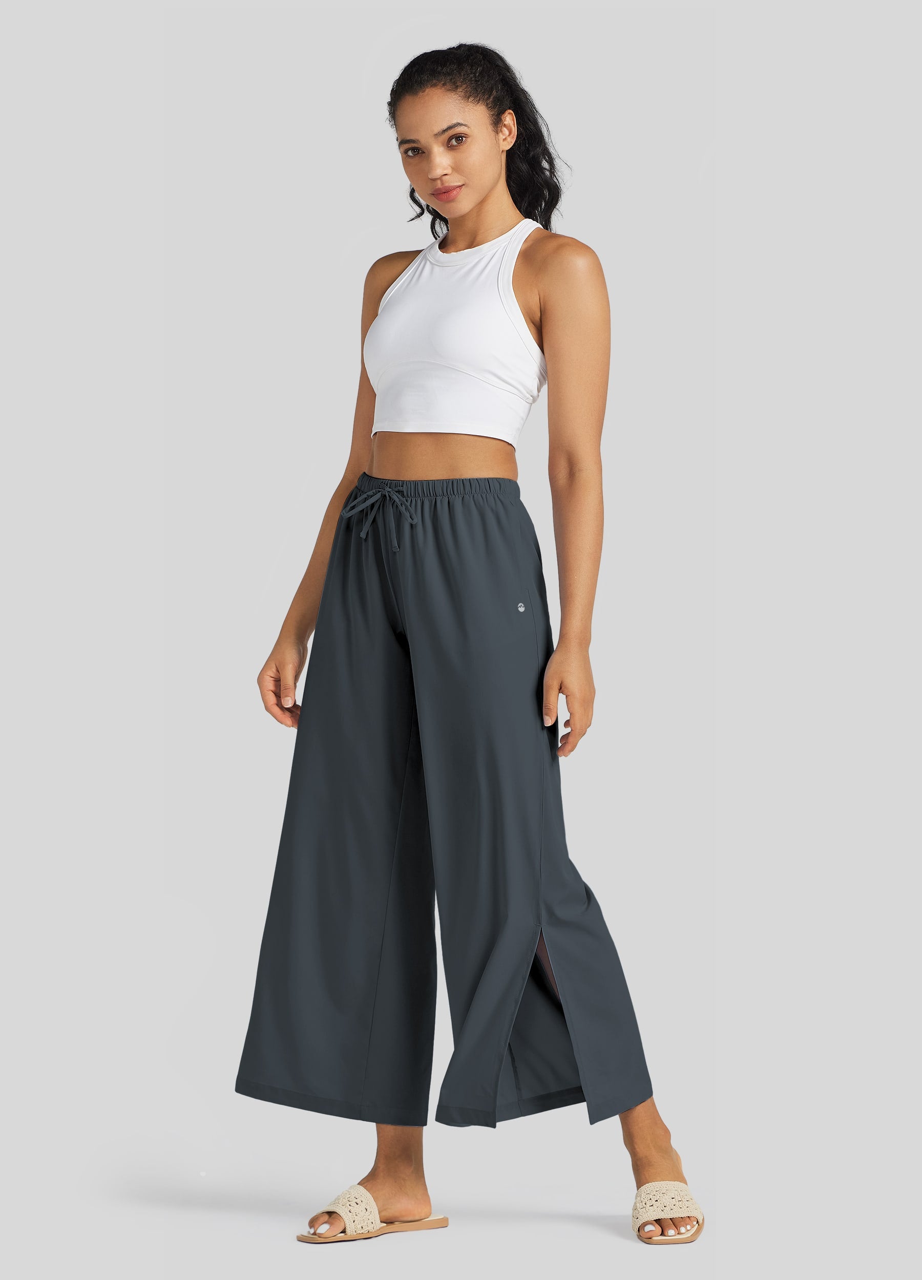 Womens Wide-Leg Cropped Pants steel gray