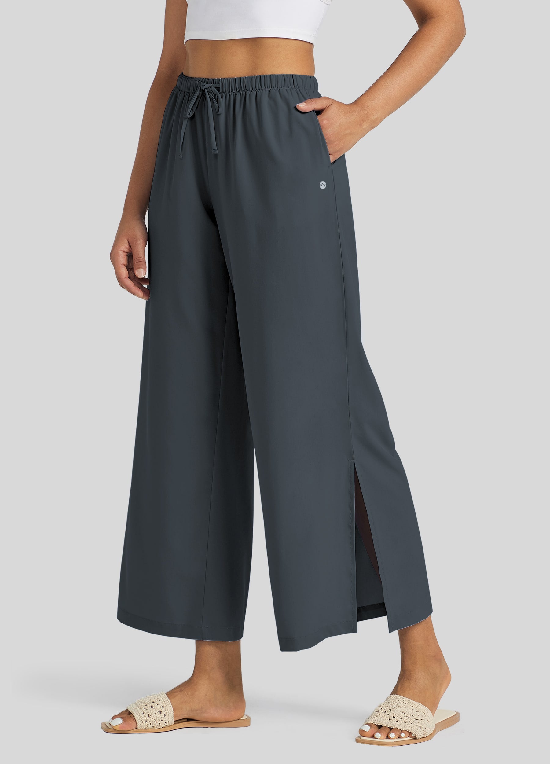 Womens Wide-Leg Cropped Pants steel gray