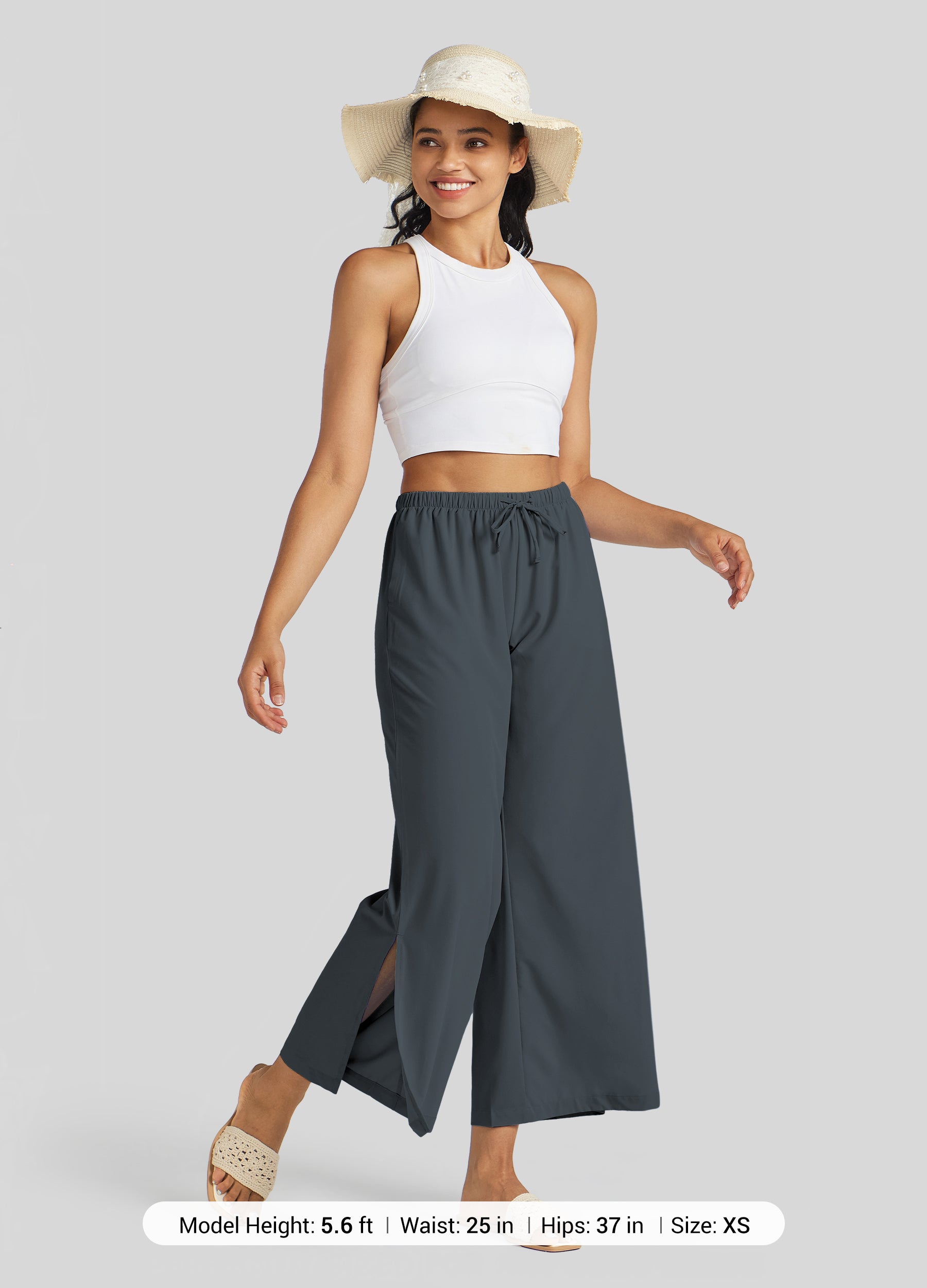 Womens Wide-Leg Cropped Pants steel gray