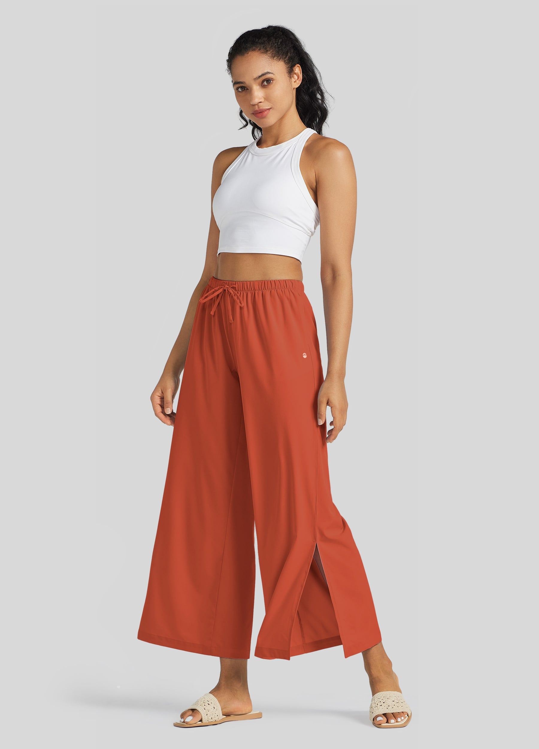 Womens Wide-Leg Cropped Pants tomato red