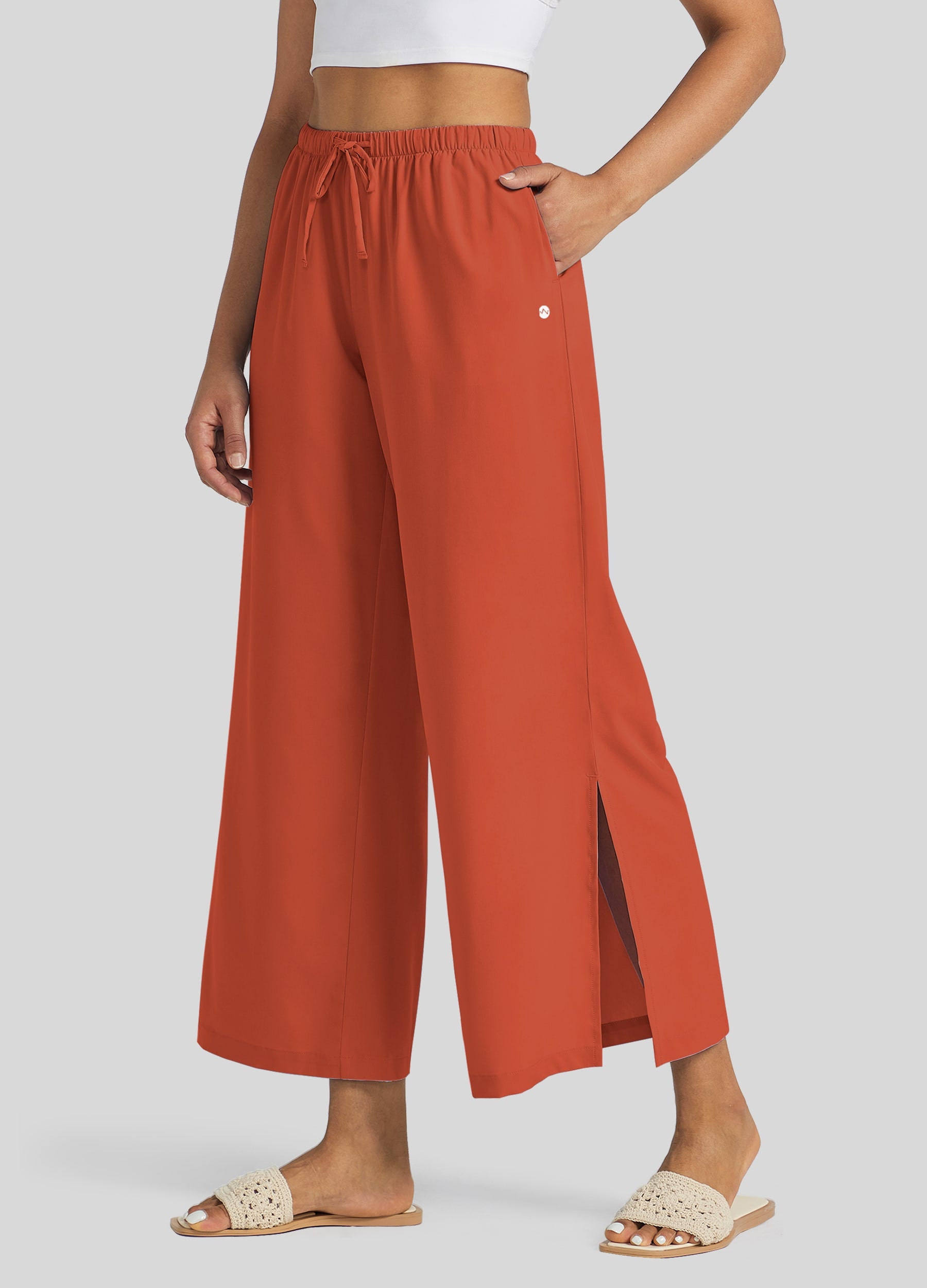 Womens Wide-Leg Cropped Pants tomato red