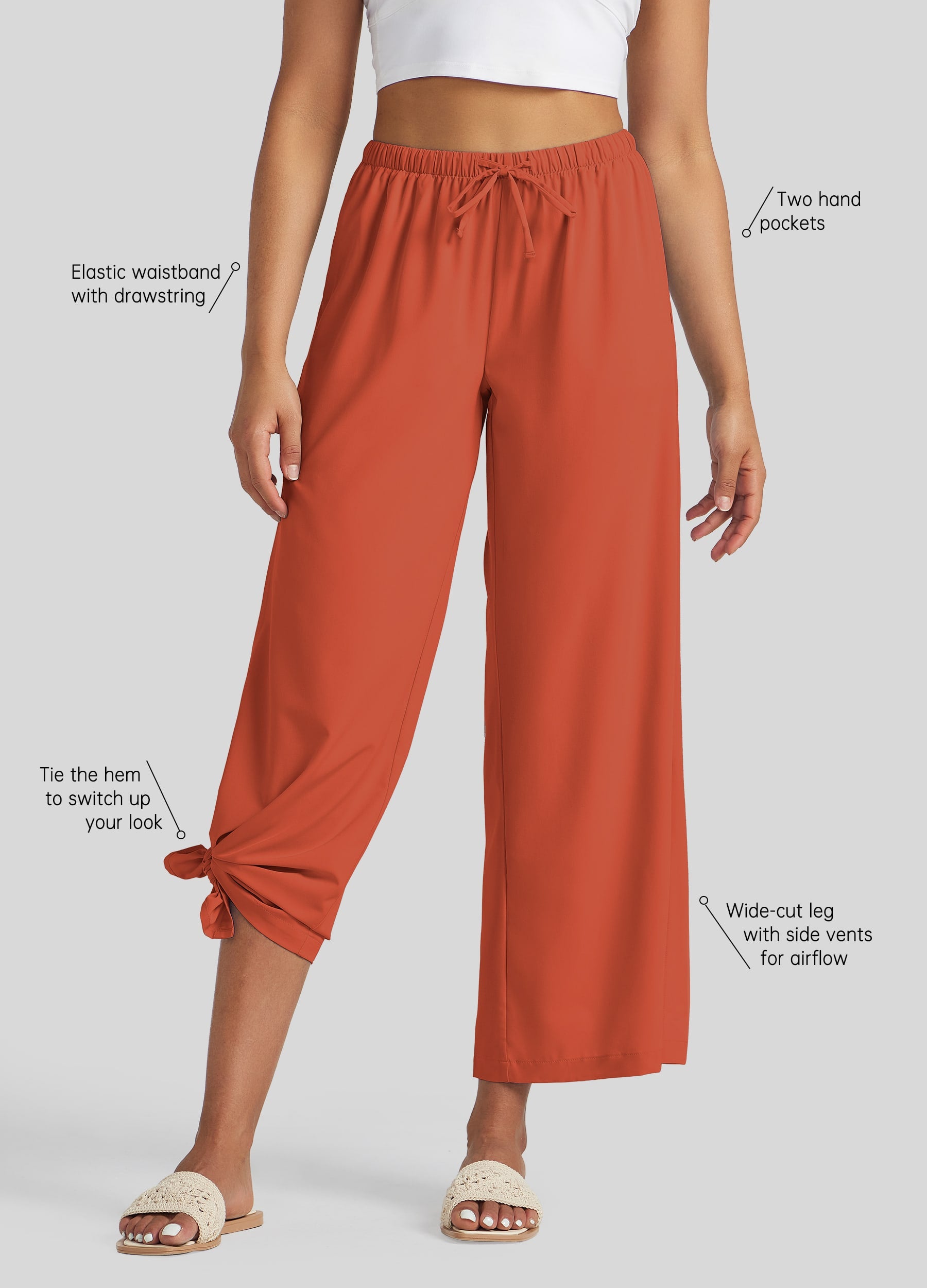 Womens Wide-Leg Cropped Pants tomato red
