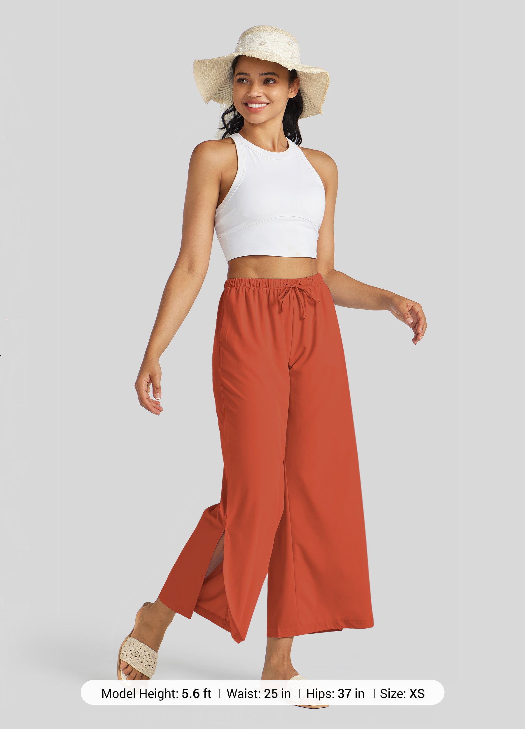 Womens Wide-Leg Cropped Pants tomato red