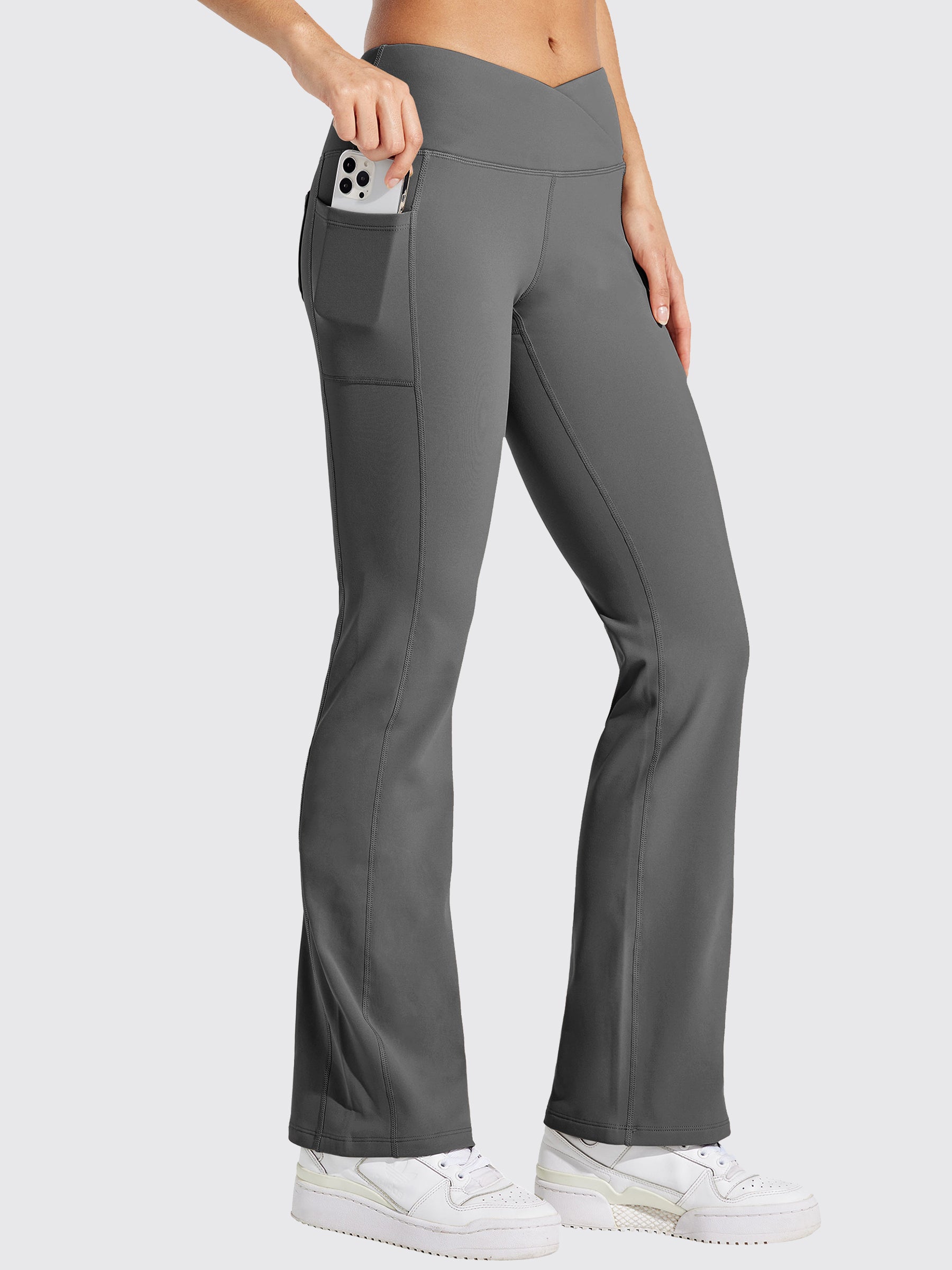 Womens Fleece Lined Crossover Flared Leggings deep gray