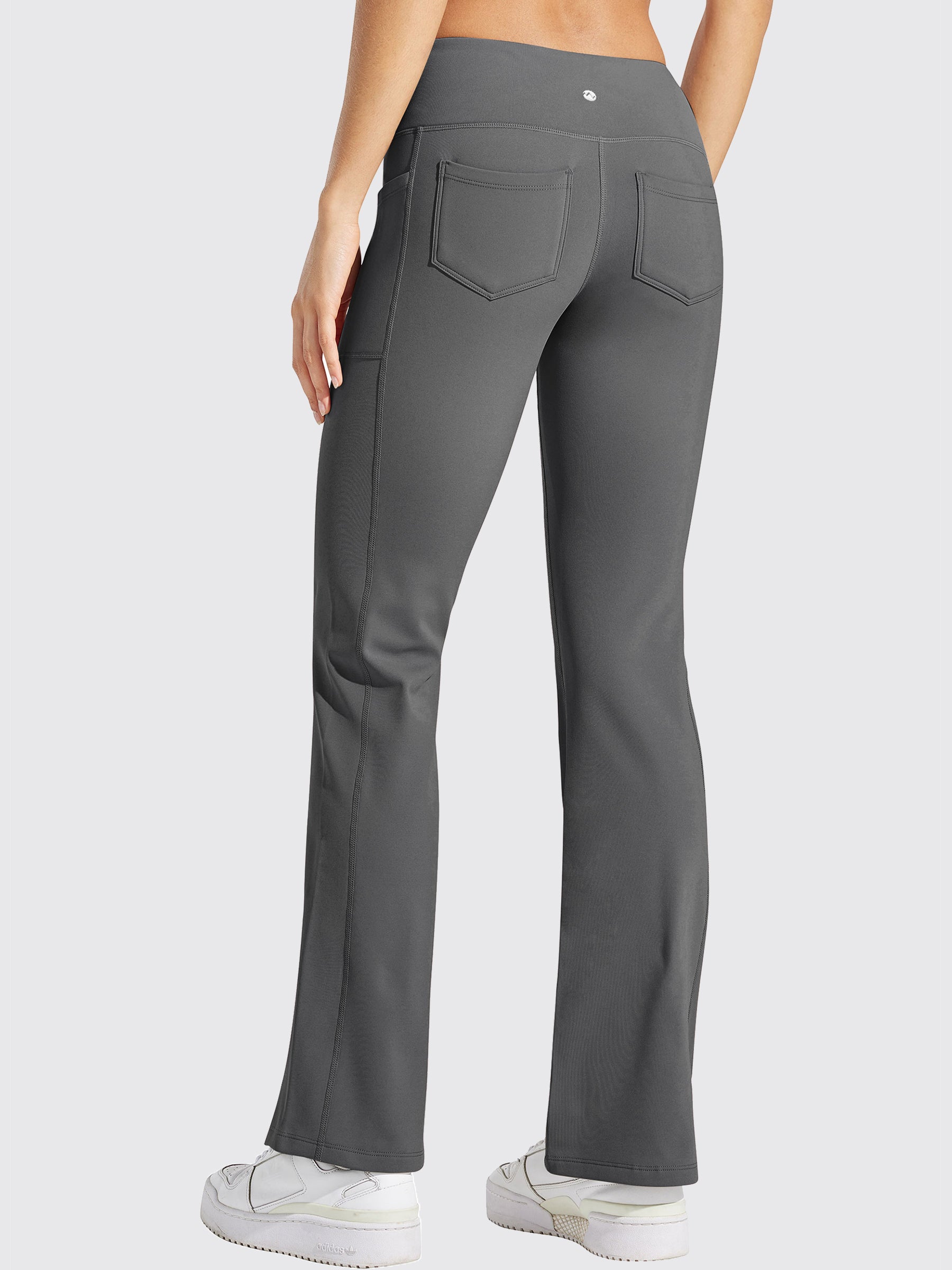 Womens Fleece Lined Crossover Flared Leggings deep gray