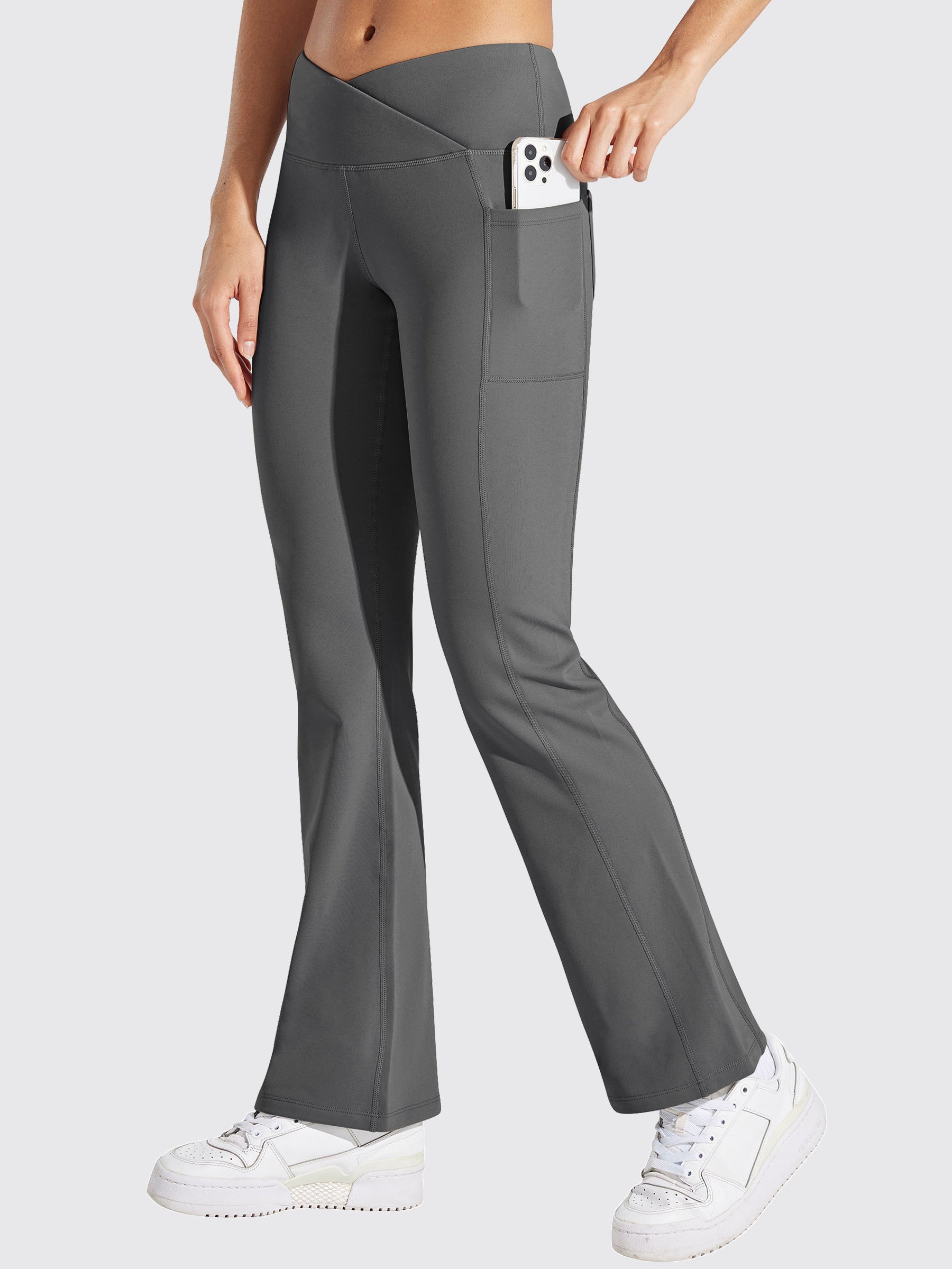 Womens Fleece Lined Crossover Flared Leggings deep gray