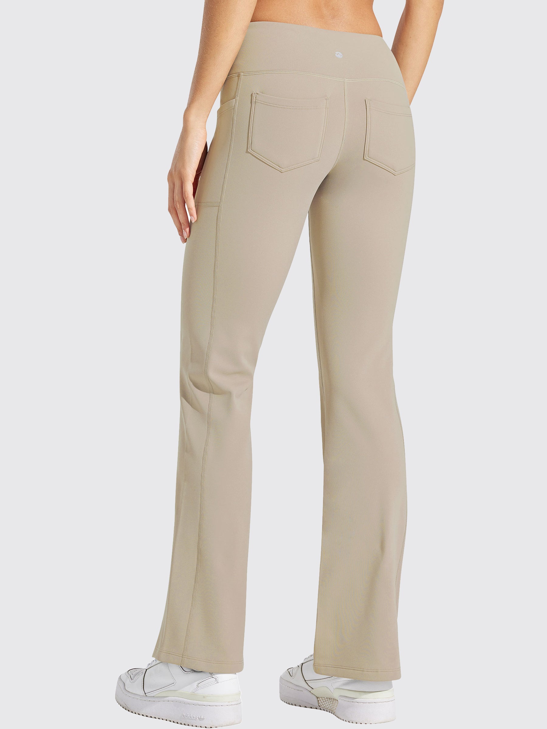 Womens Fleece Lined Crossover Flared Leggings khaki