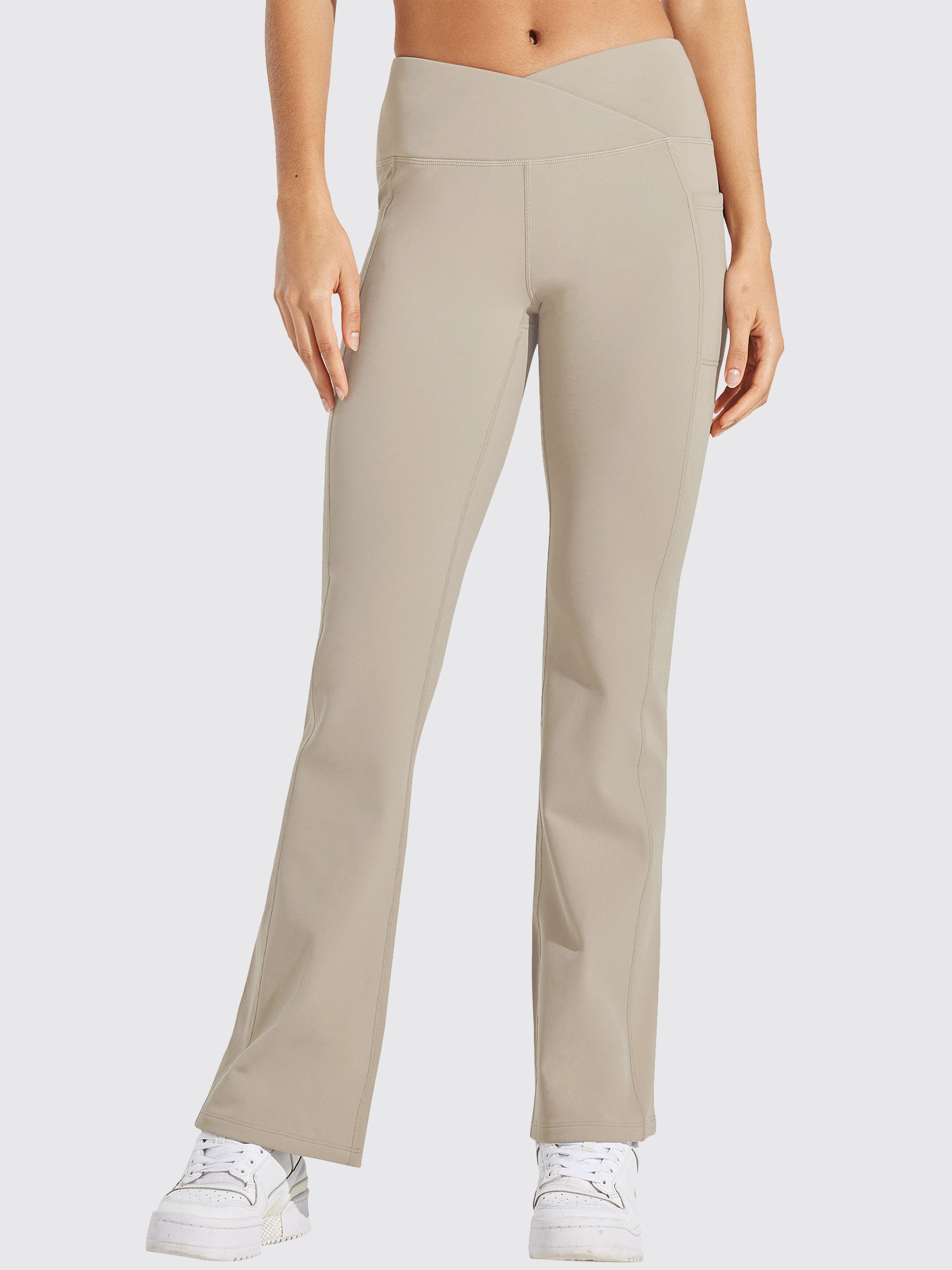 Womens Fleece Lined Crossover Flared Leggings khaki