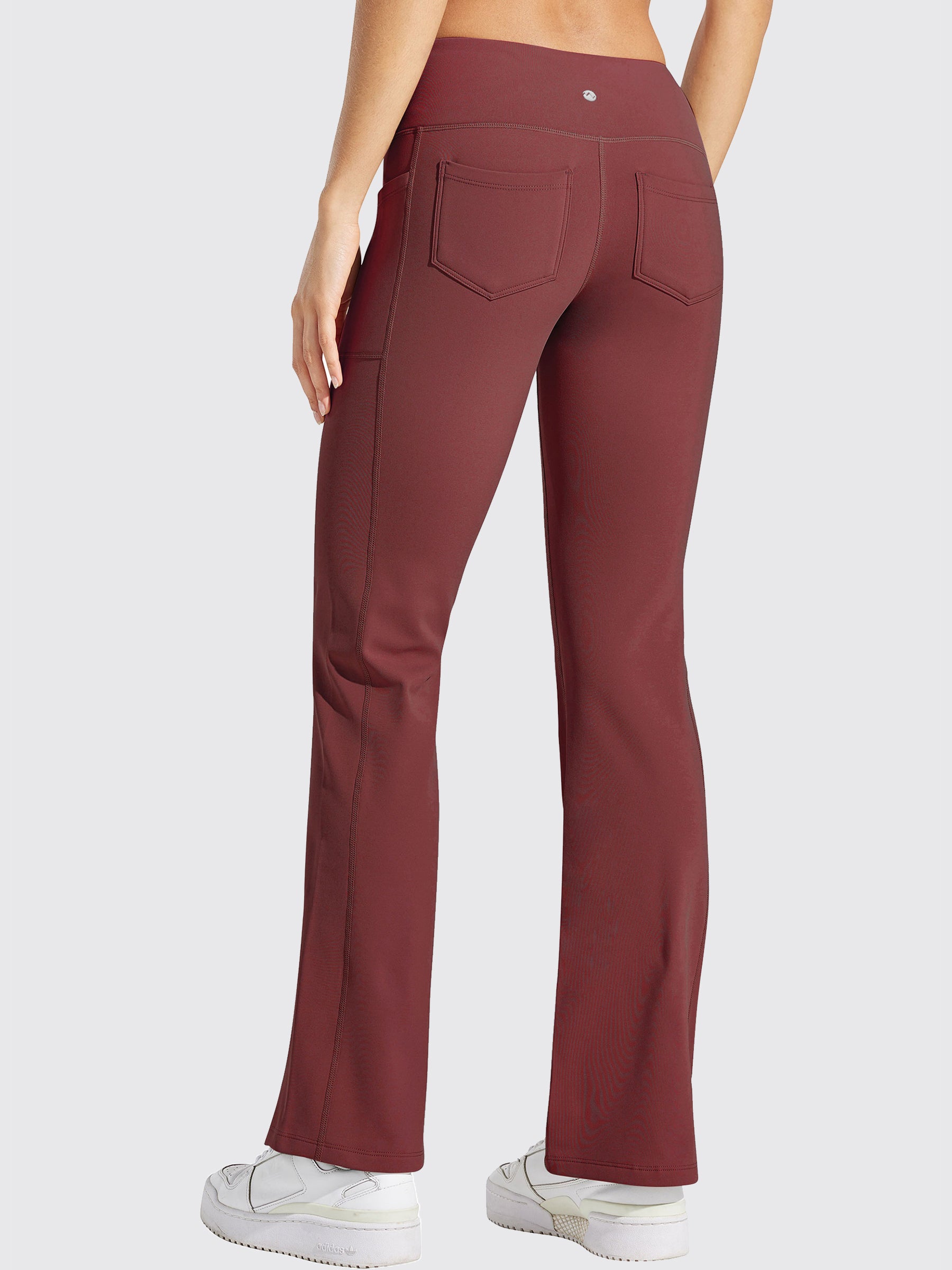 Womens Fleece Lined Crossover Flared Leggings wine