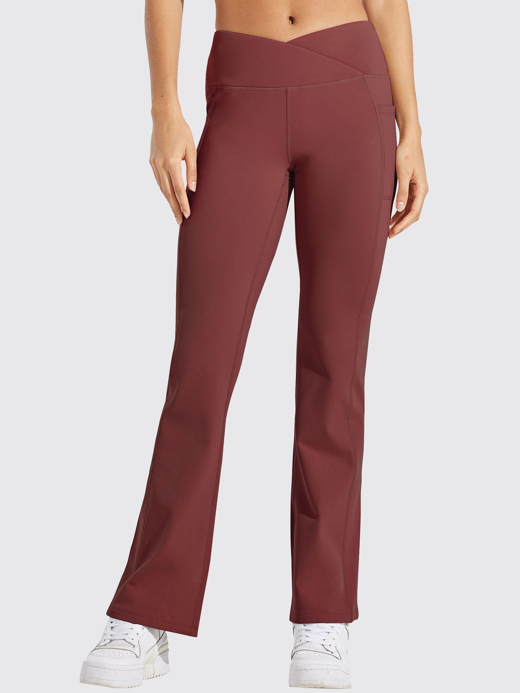 Womens Fleece Lined Crossover Flared Leggings wine