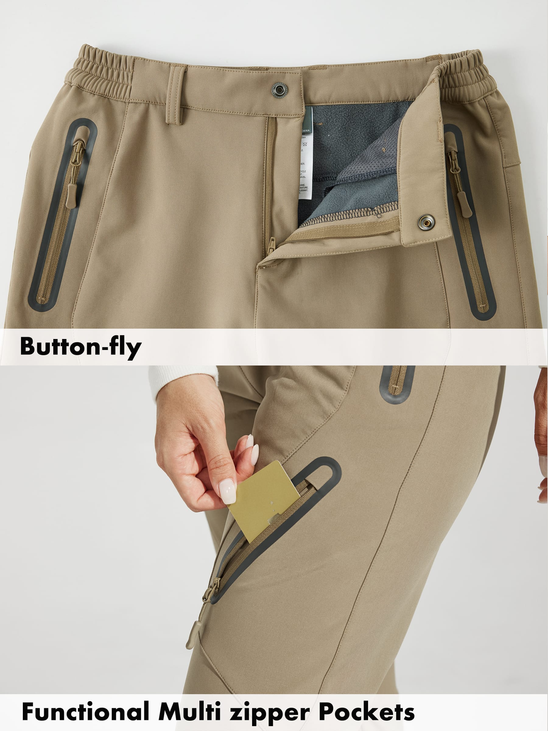 Women's Fleece Lined Snow Cargo Pants_Khaki_model4