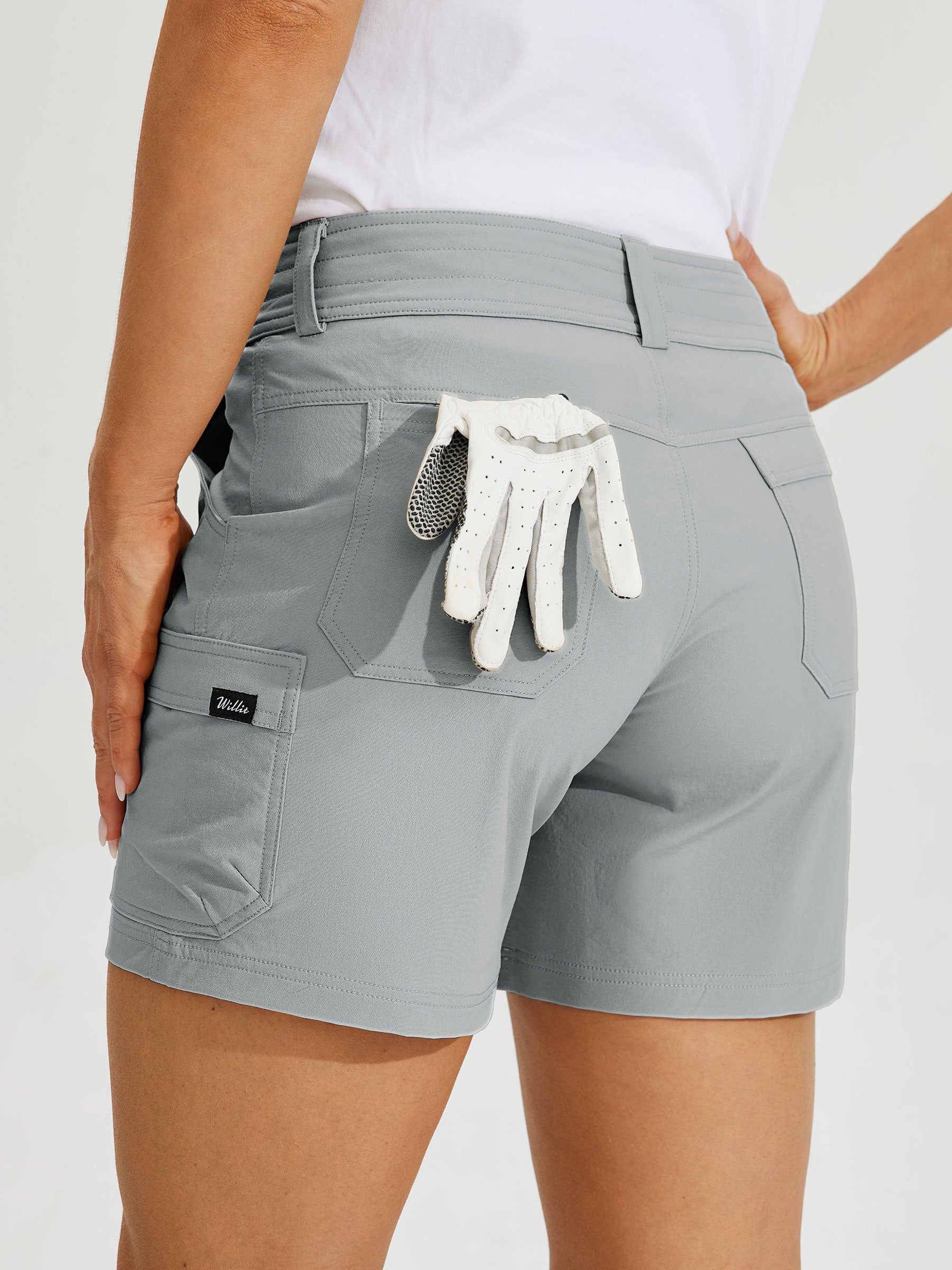Womens High Waist Cargo Shorts 5 Inch light gray5