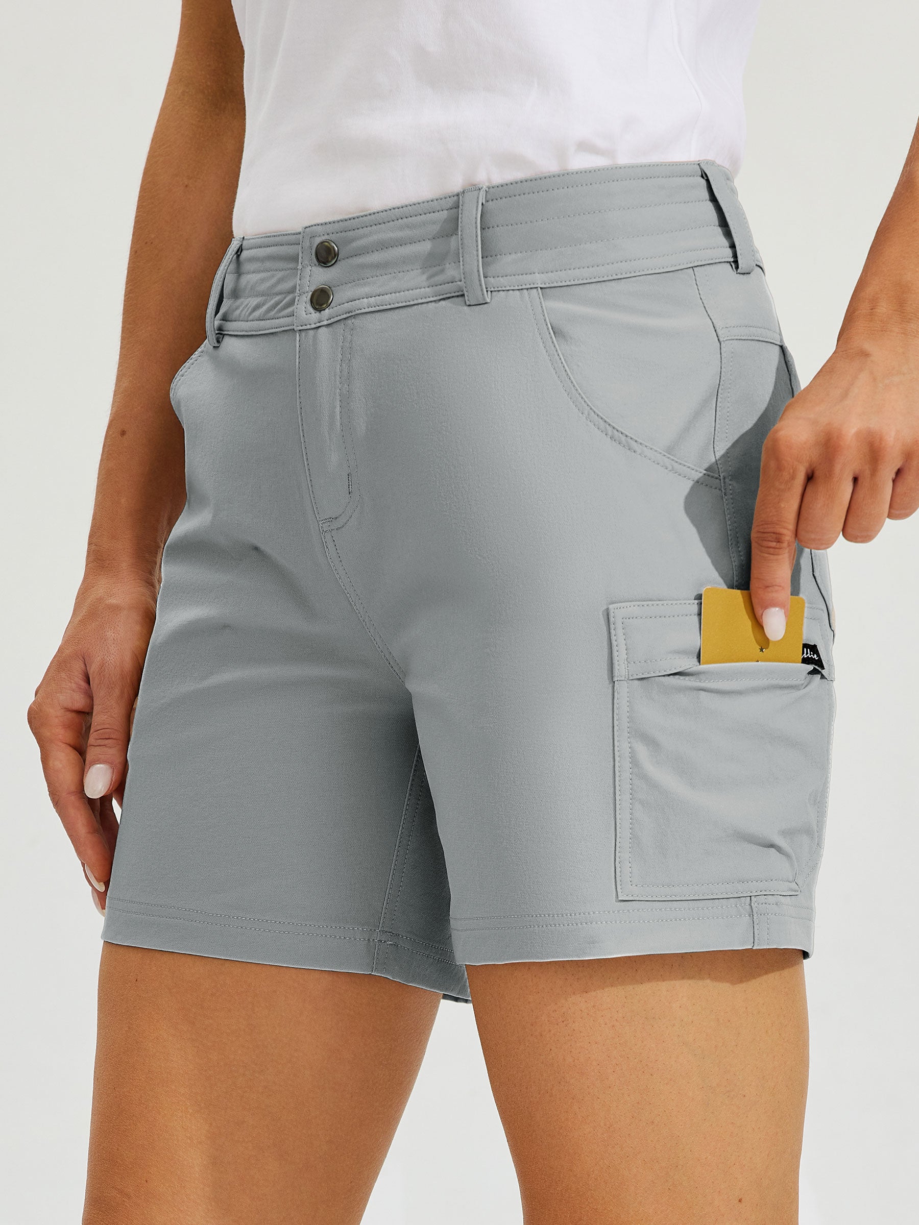 Womens High Waist Cargo Shorts 5 Inch light gray3