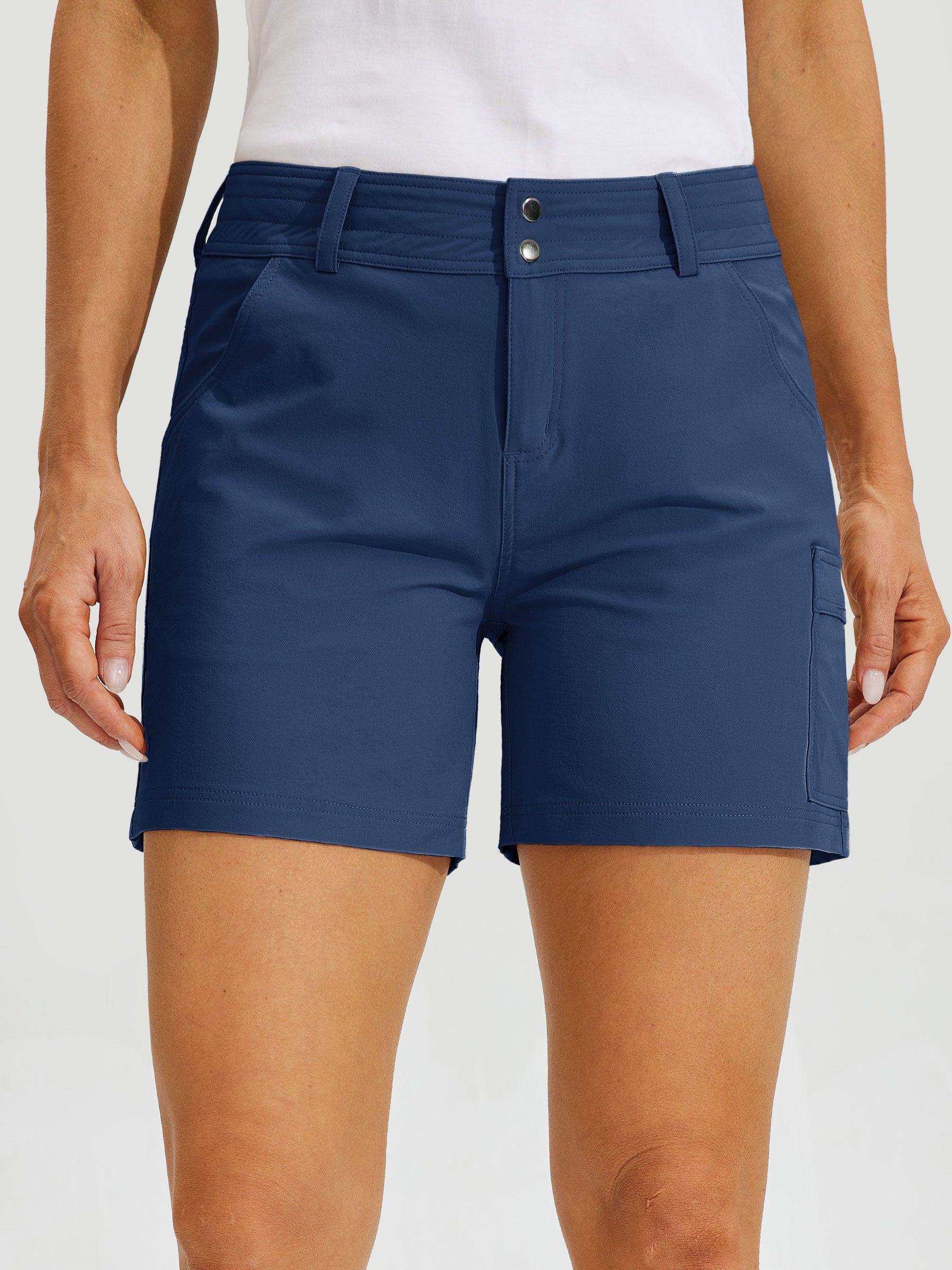 Womens High Waist Cargo Shorts 5 Inch navy1