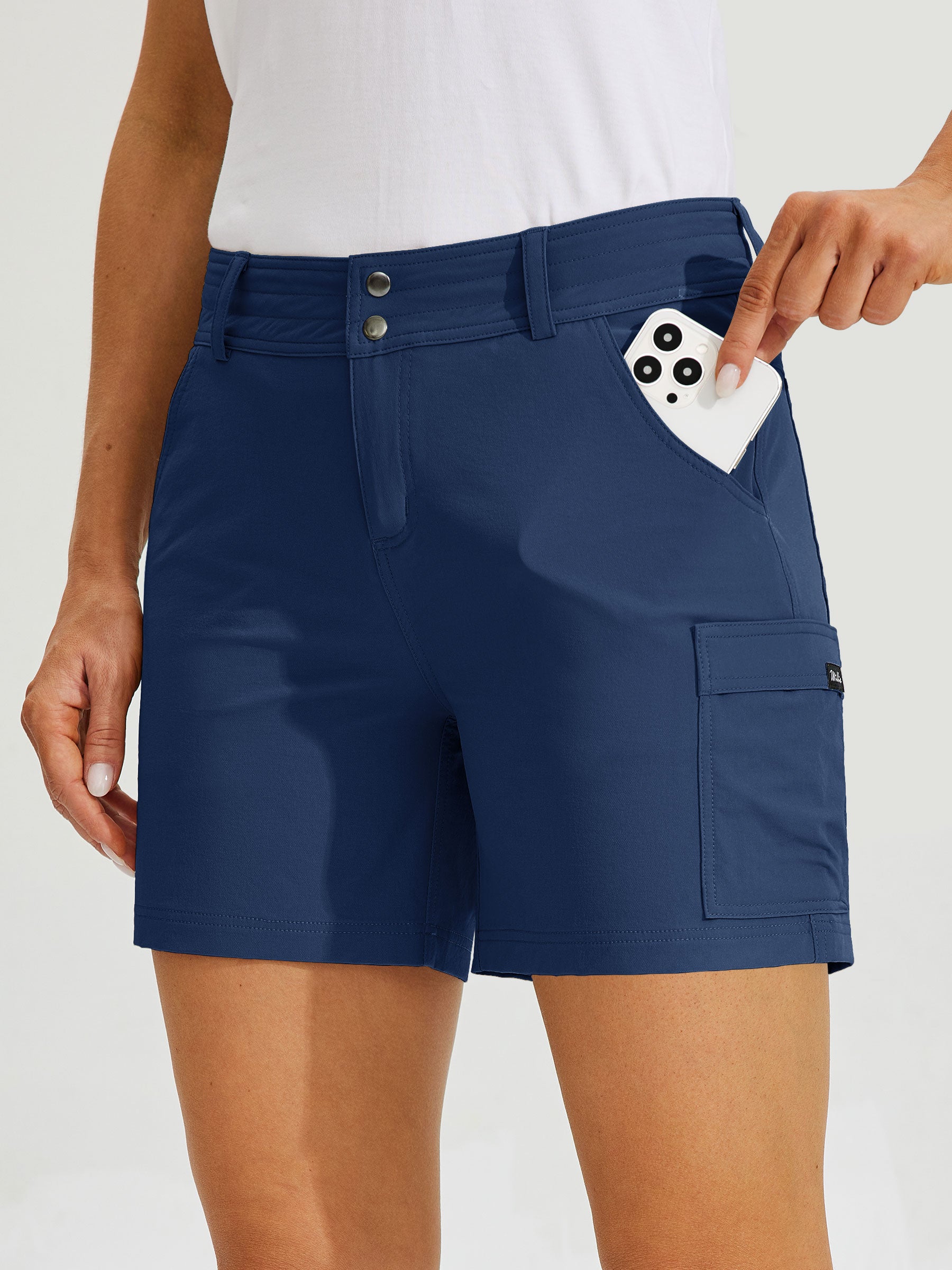 Womens High Waist Cargo Shorts 5 Inch navy2