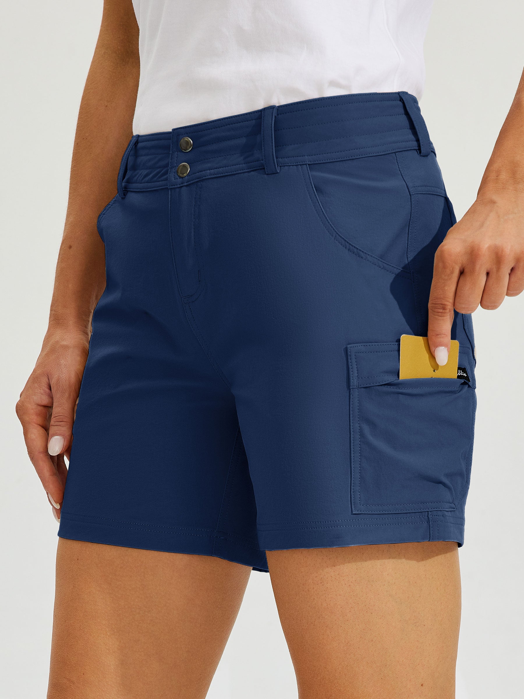 Womens High Waist Cargo Shorts 5 Inch navy3