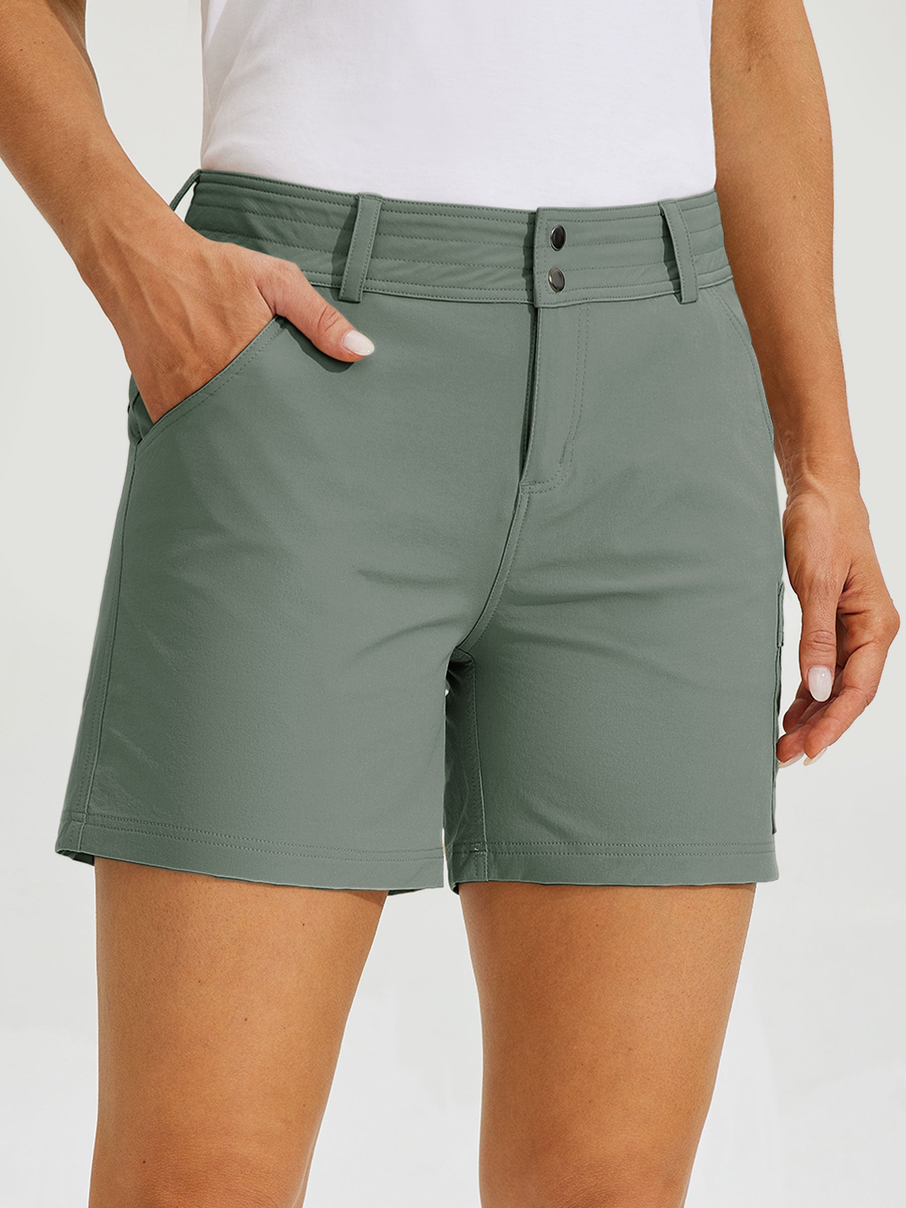 Womens High Waist Cargo Shorts 5 Inch sage green1