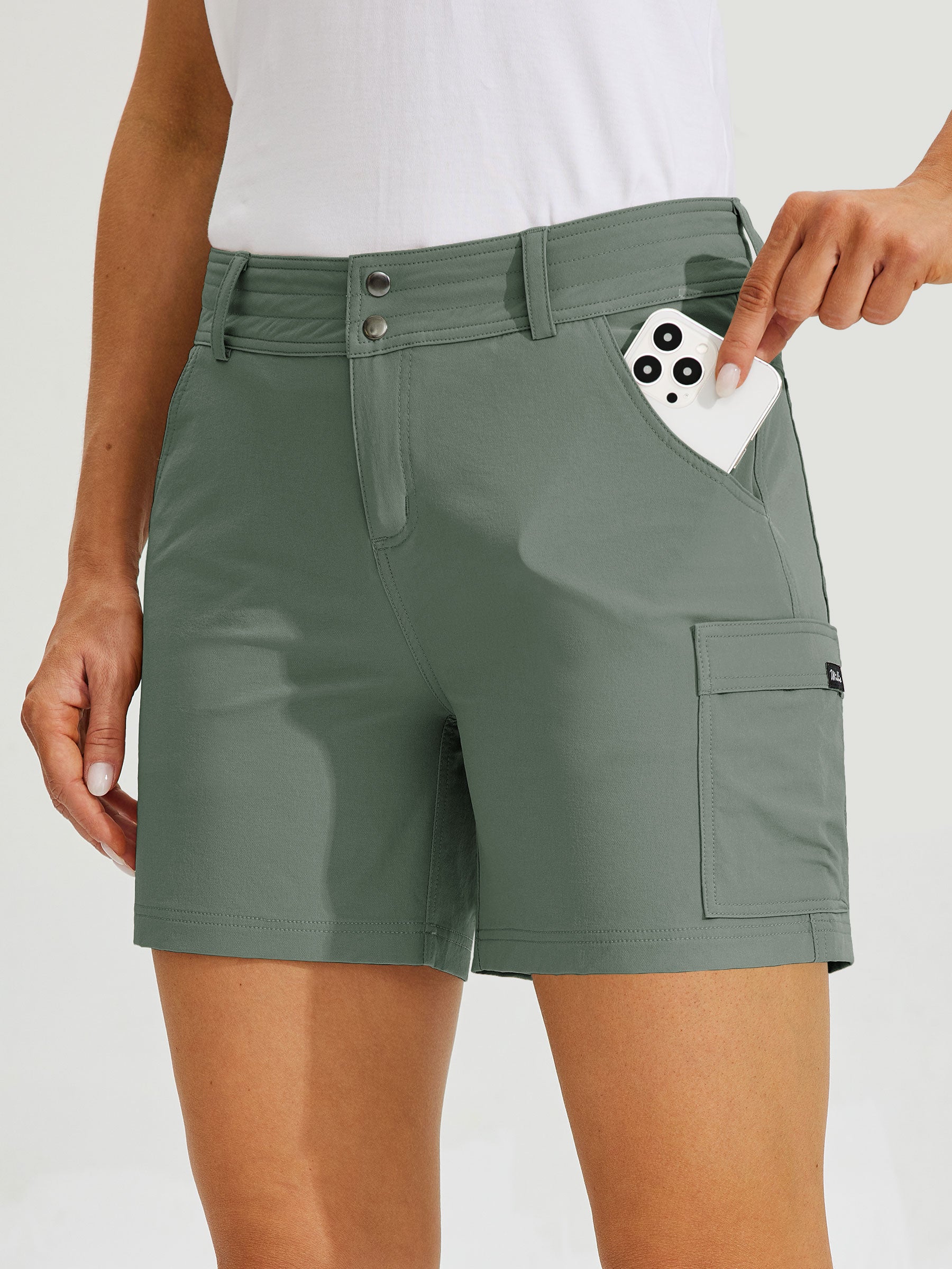 Womens High Waist Cargo Shorts 5 Inch sage green2