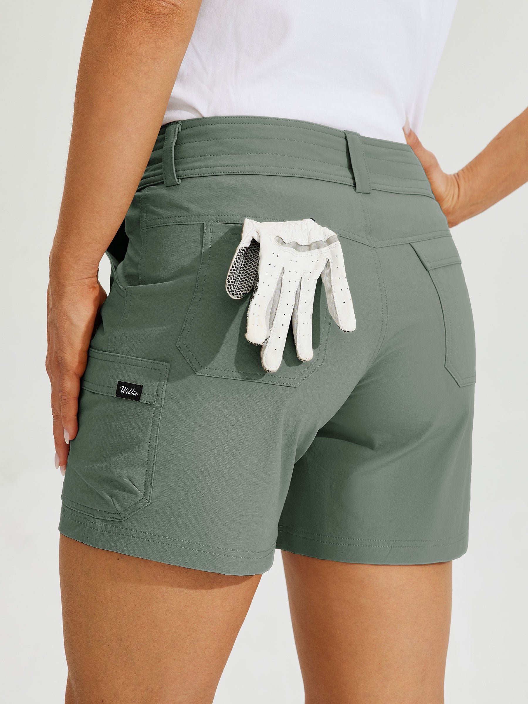 Womens High Waist Cargo Shorts 5 Inch sage green5