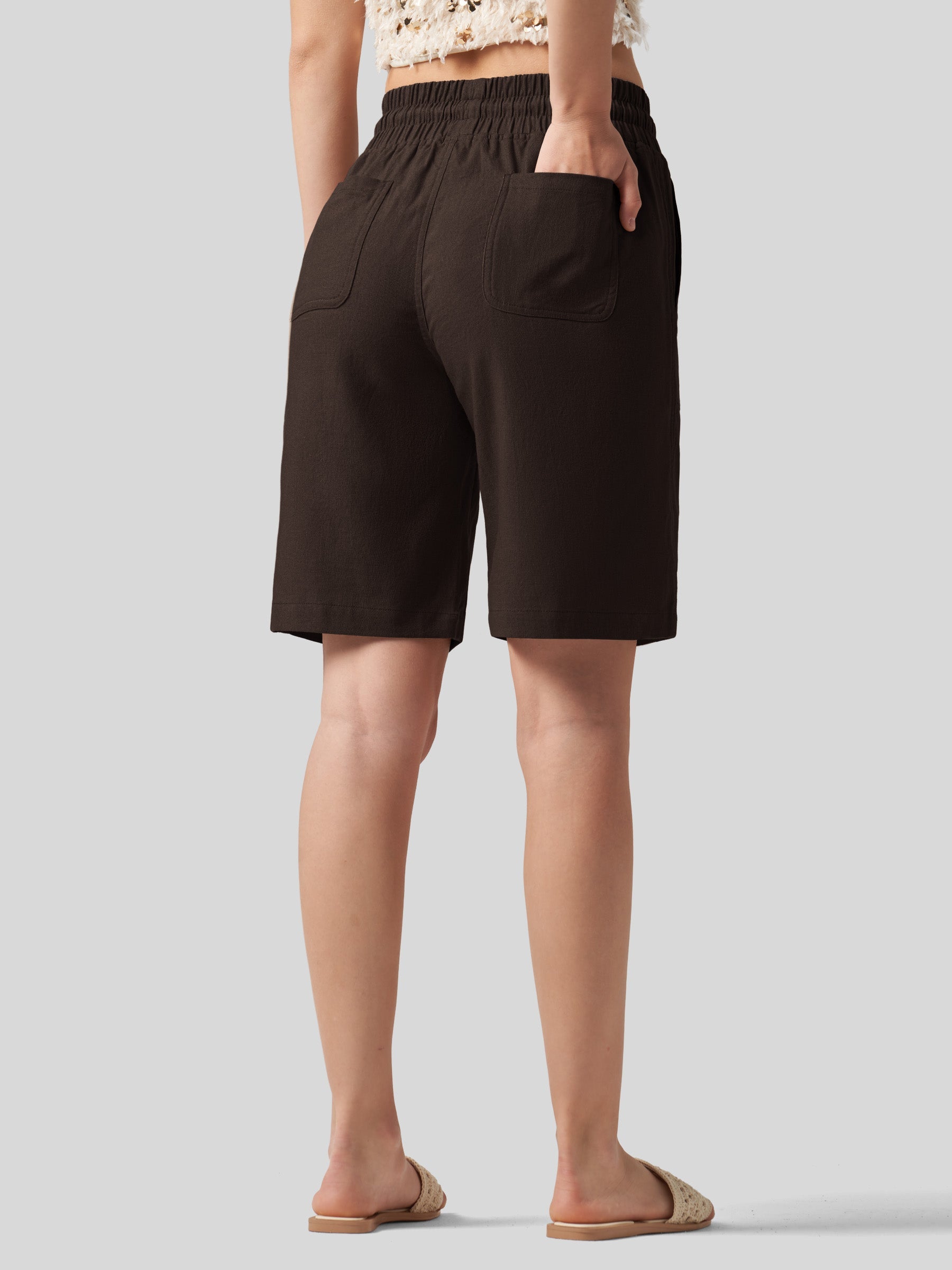 Willit Women's Linen Bermuda Shorts 10 Inch in dark brown3