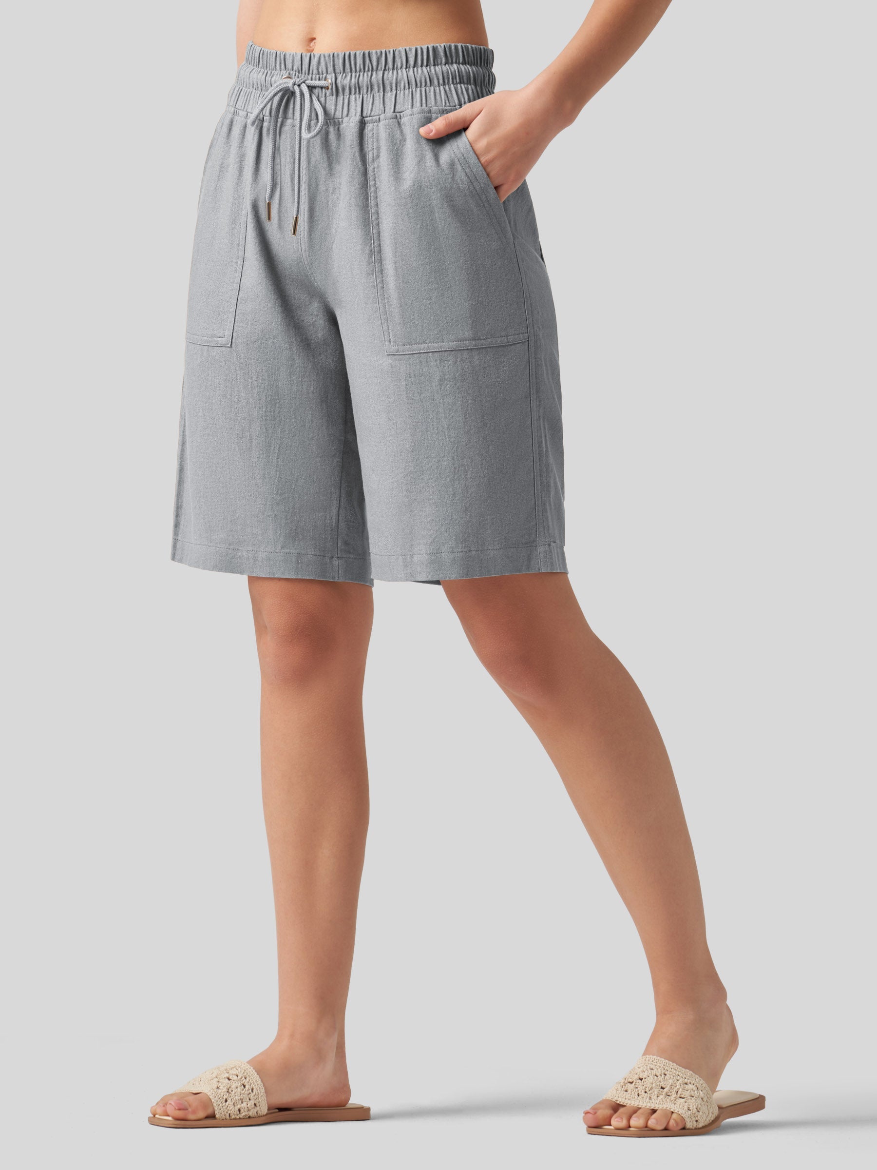 Willit Women's Linen Bermuda Shorts 10 Inch in light gray2
