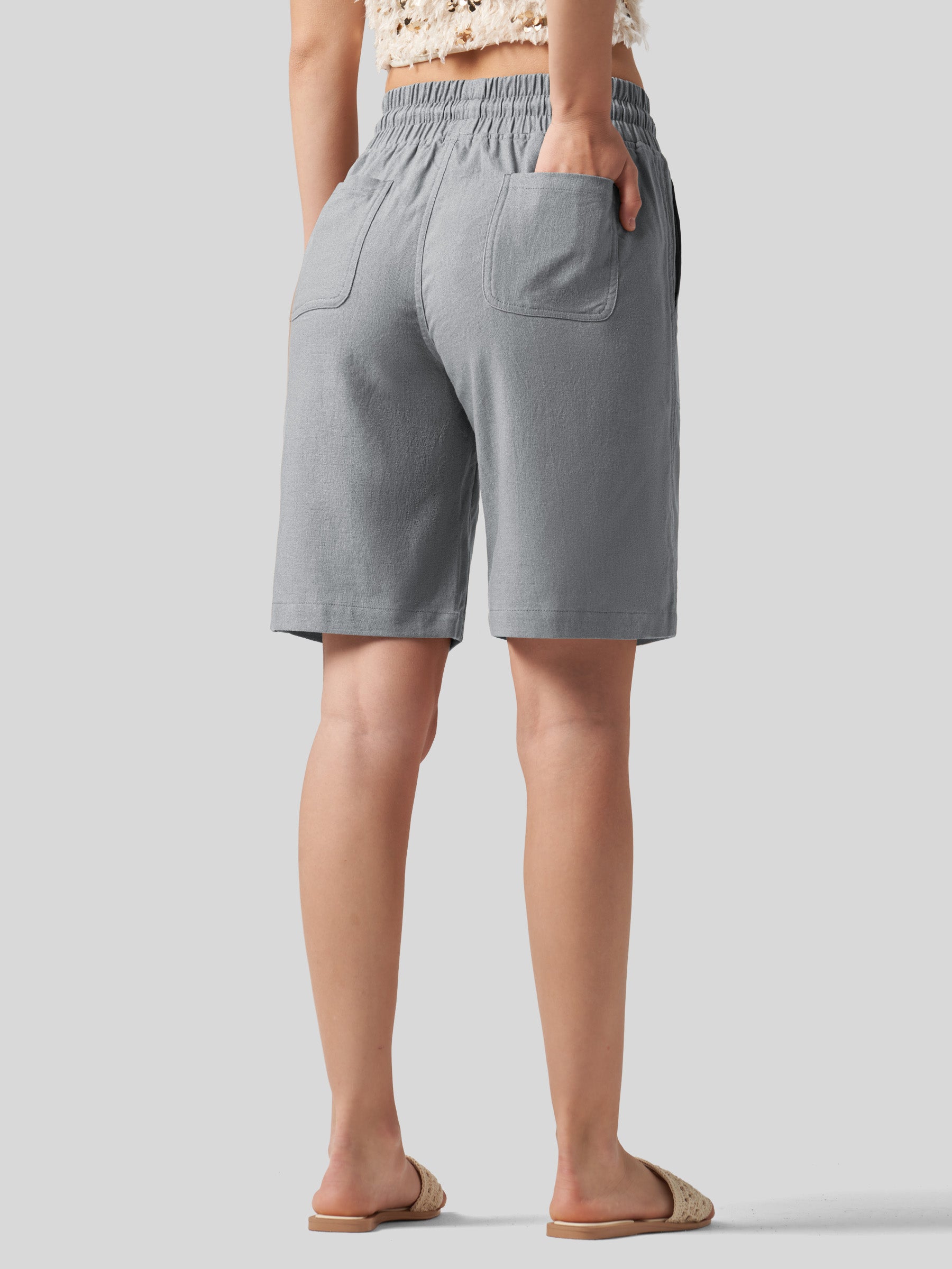 Willit Women's Linen Bermuda Shorts 10 Inch in light gray3
