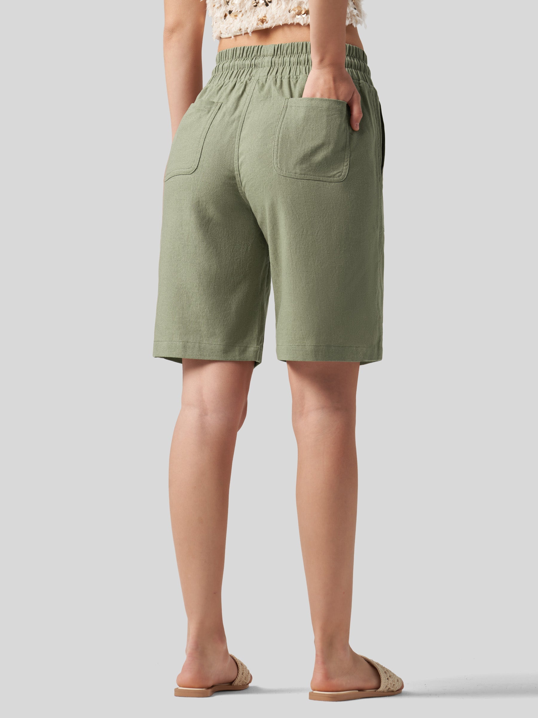 Willit Women's Linen Bermuda Shorts 10 Inch in sage green3