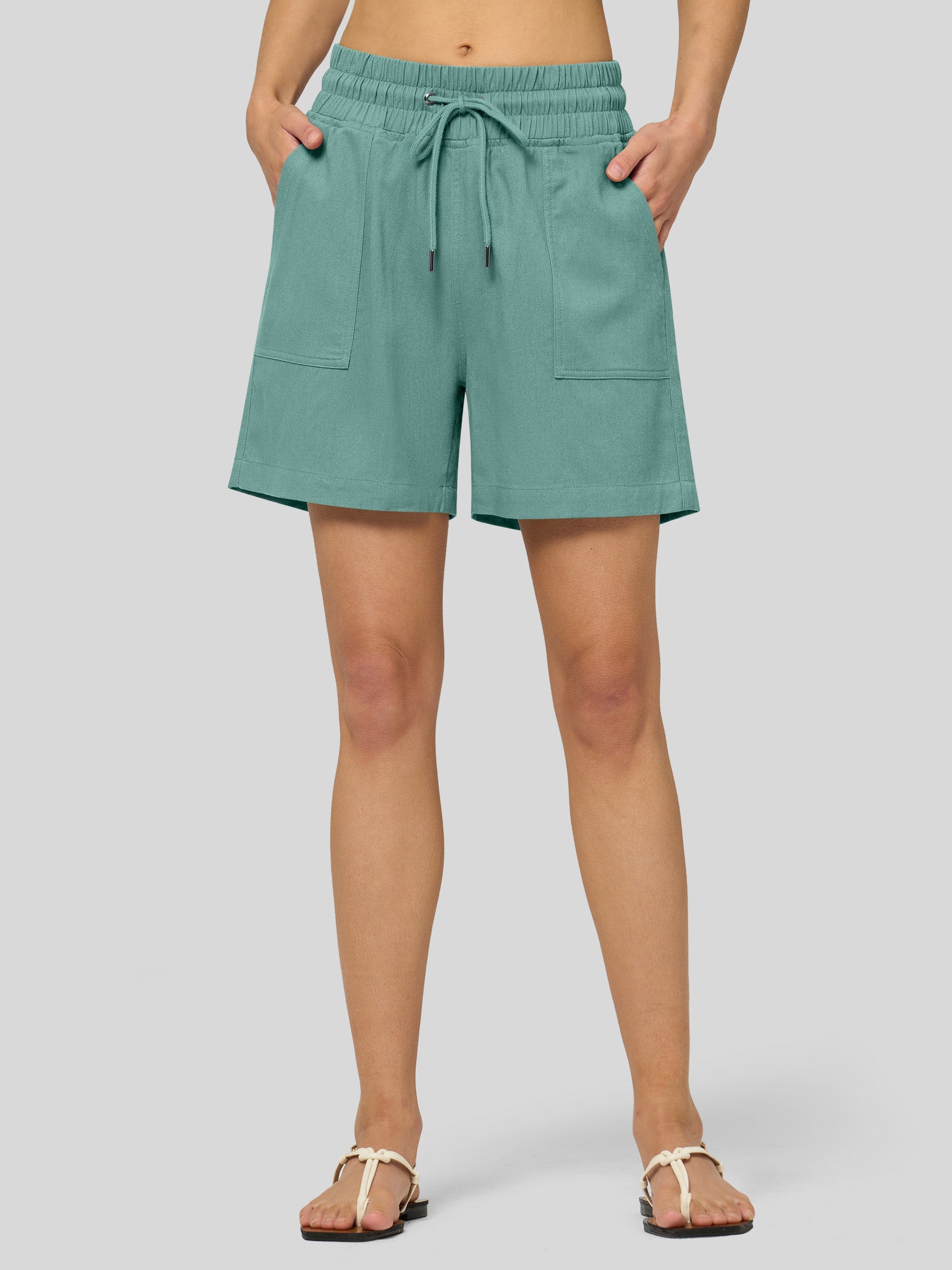 Willit Women's Linen Bermuda Shorts 5 Inch in aqua1