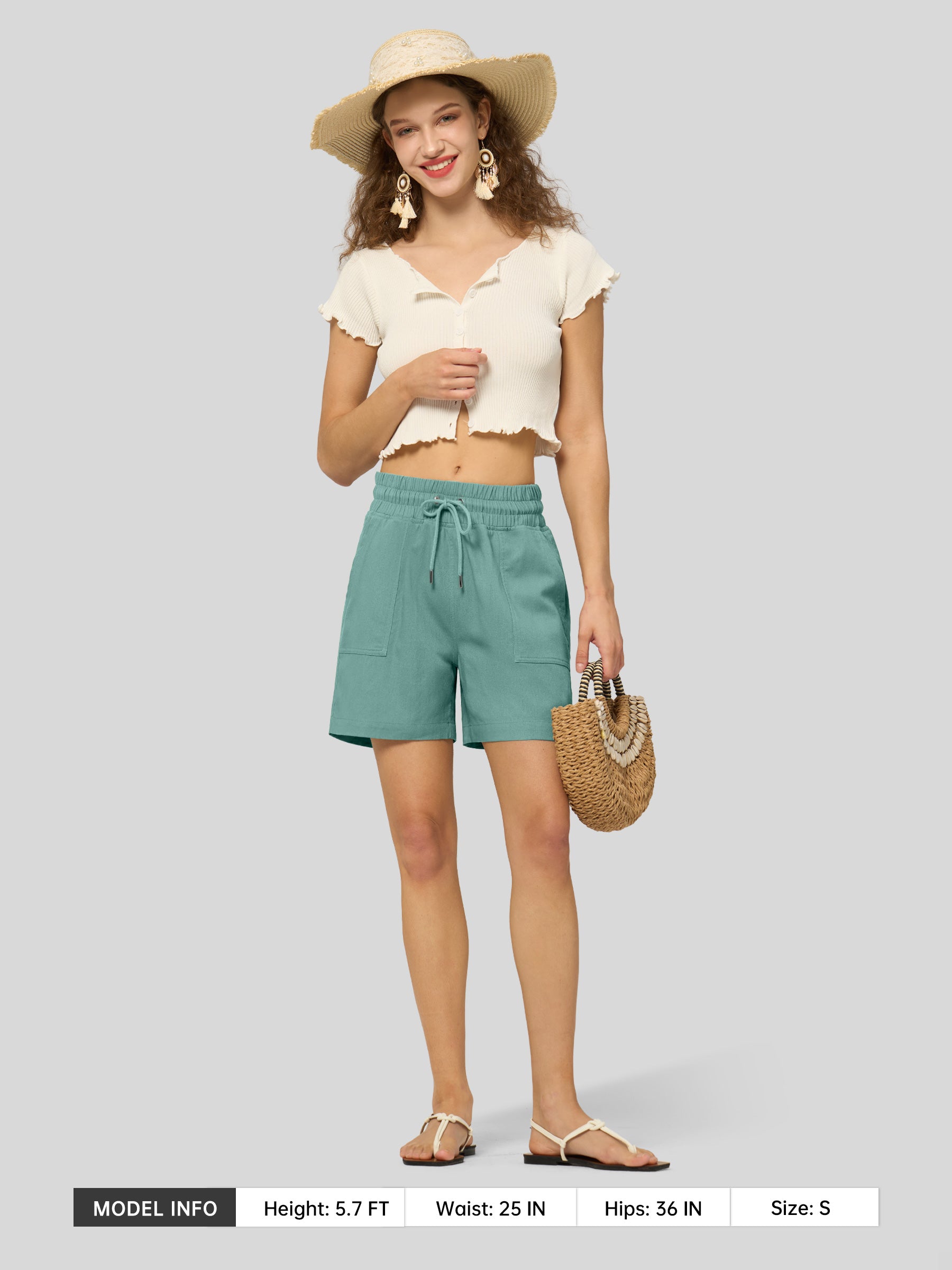 Willit Women's Linen Bermuda Shorts 5 Inch in aqua5