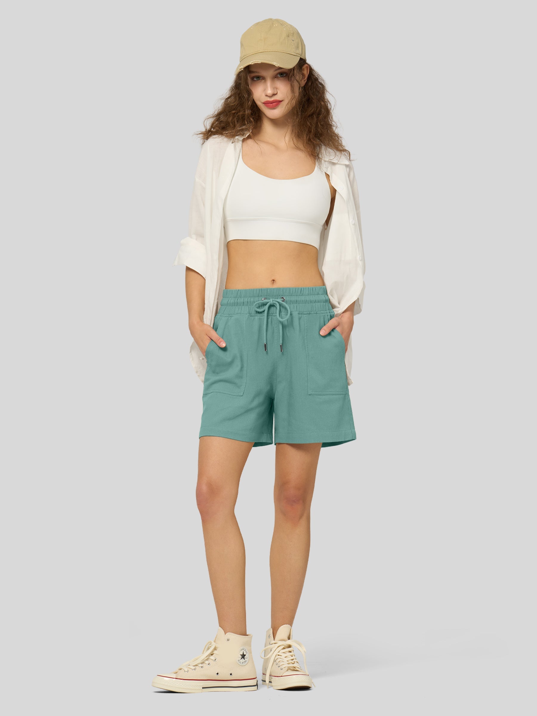 Willit Women's Linen Bermuda Shorts 5 Inch in aqua4