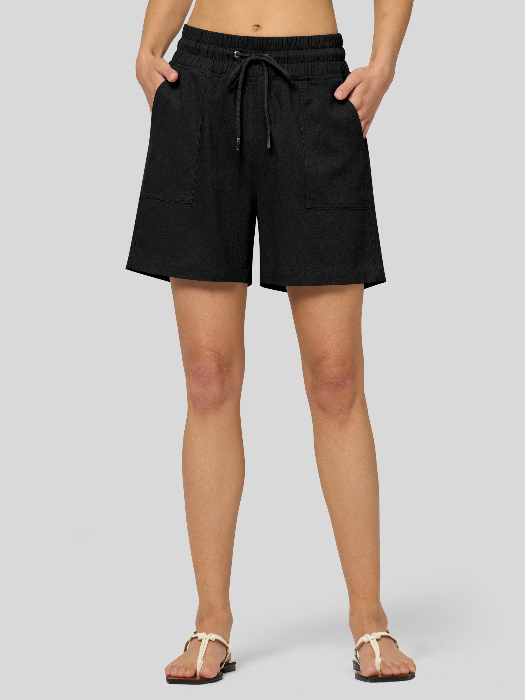 Willit Women's Linen Bermuda Shorts 5 Inch in black1