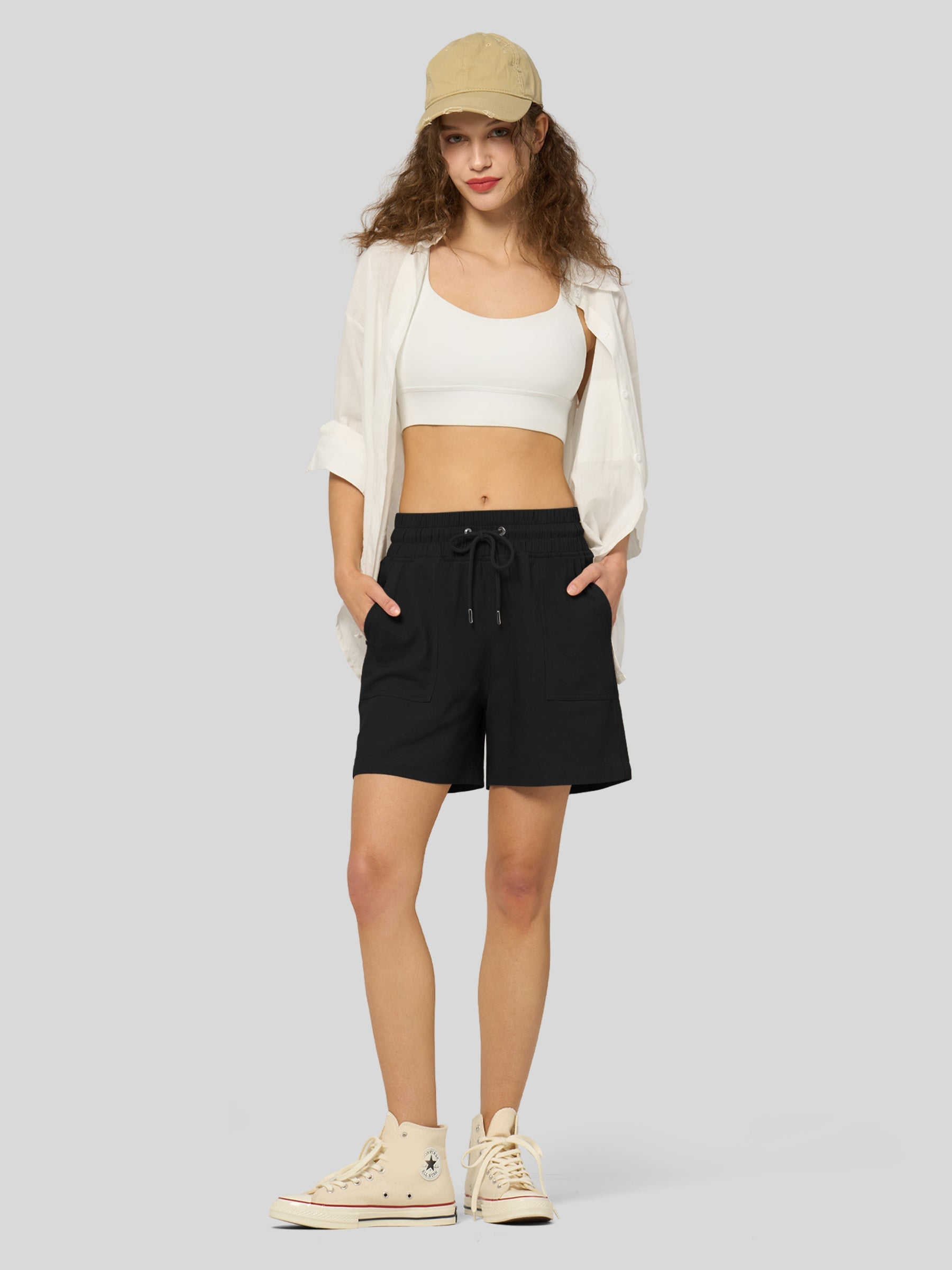 Willit Women's Linen Bermuda Shorts 5 Inch in black4