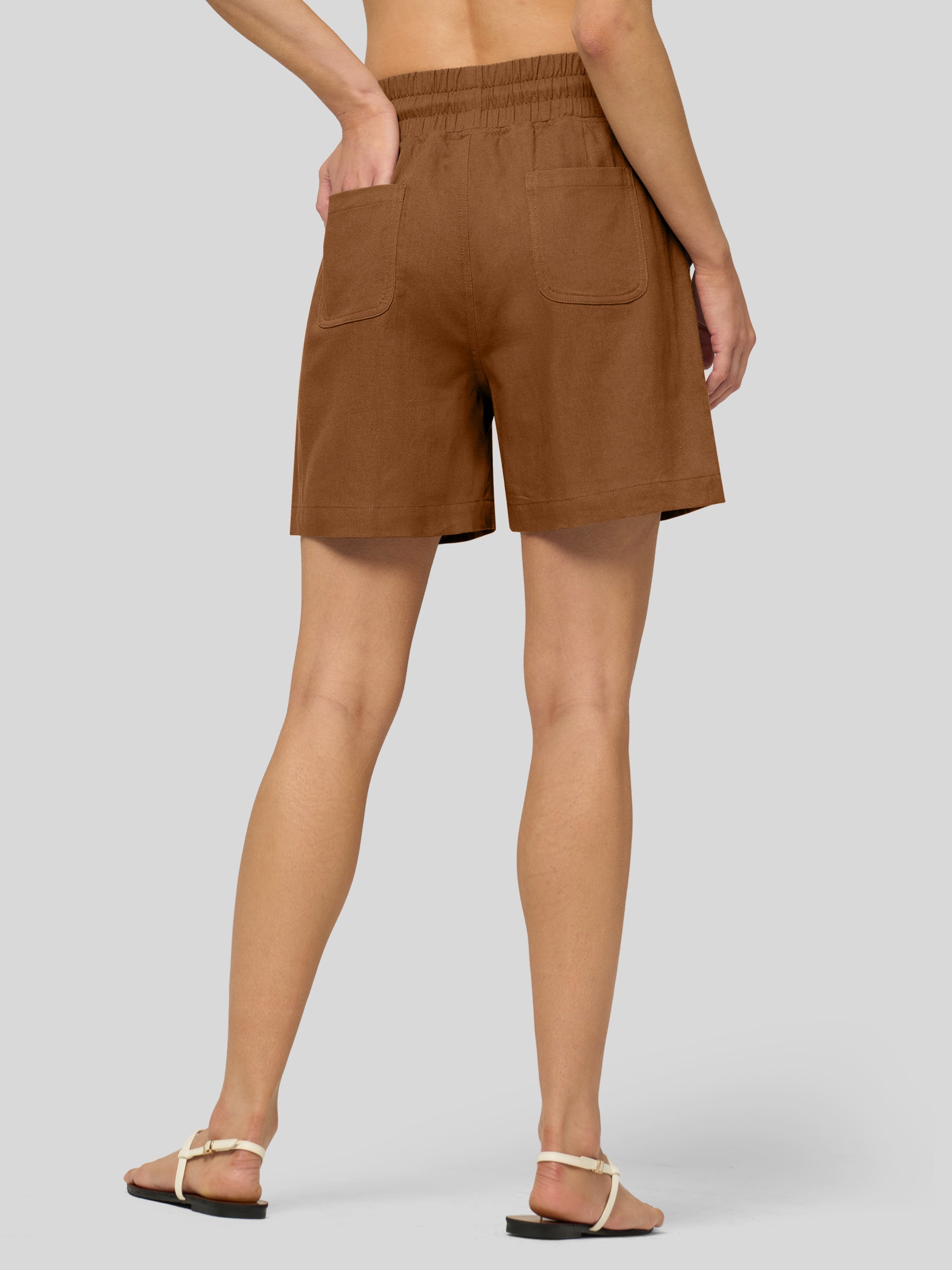 Willit Women's Linen Bermuda Shorts 5 Inch in caramel3