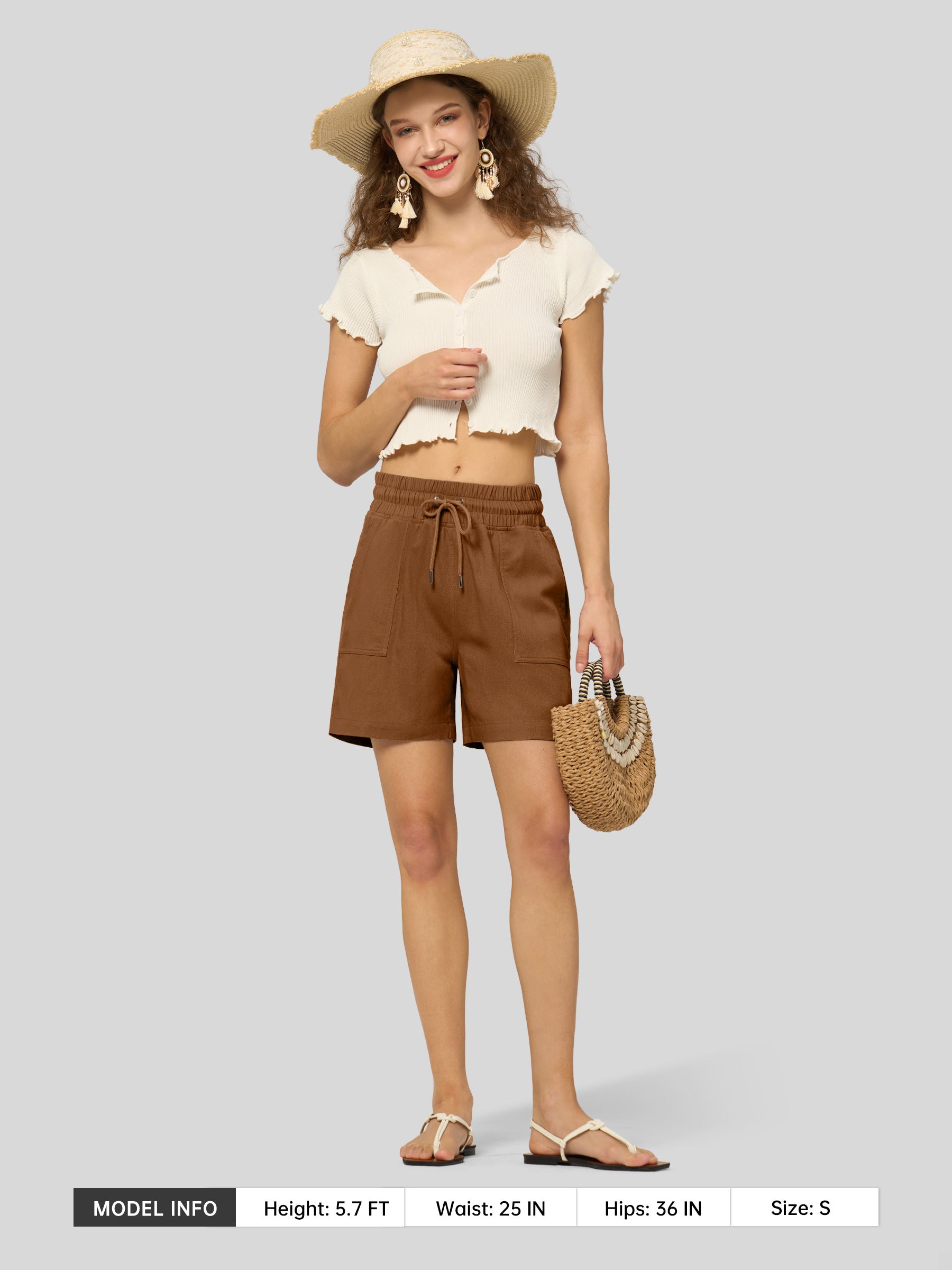 Willit Women's Linen Bermuda Shorts 5 Inch in caramel5
