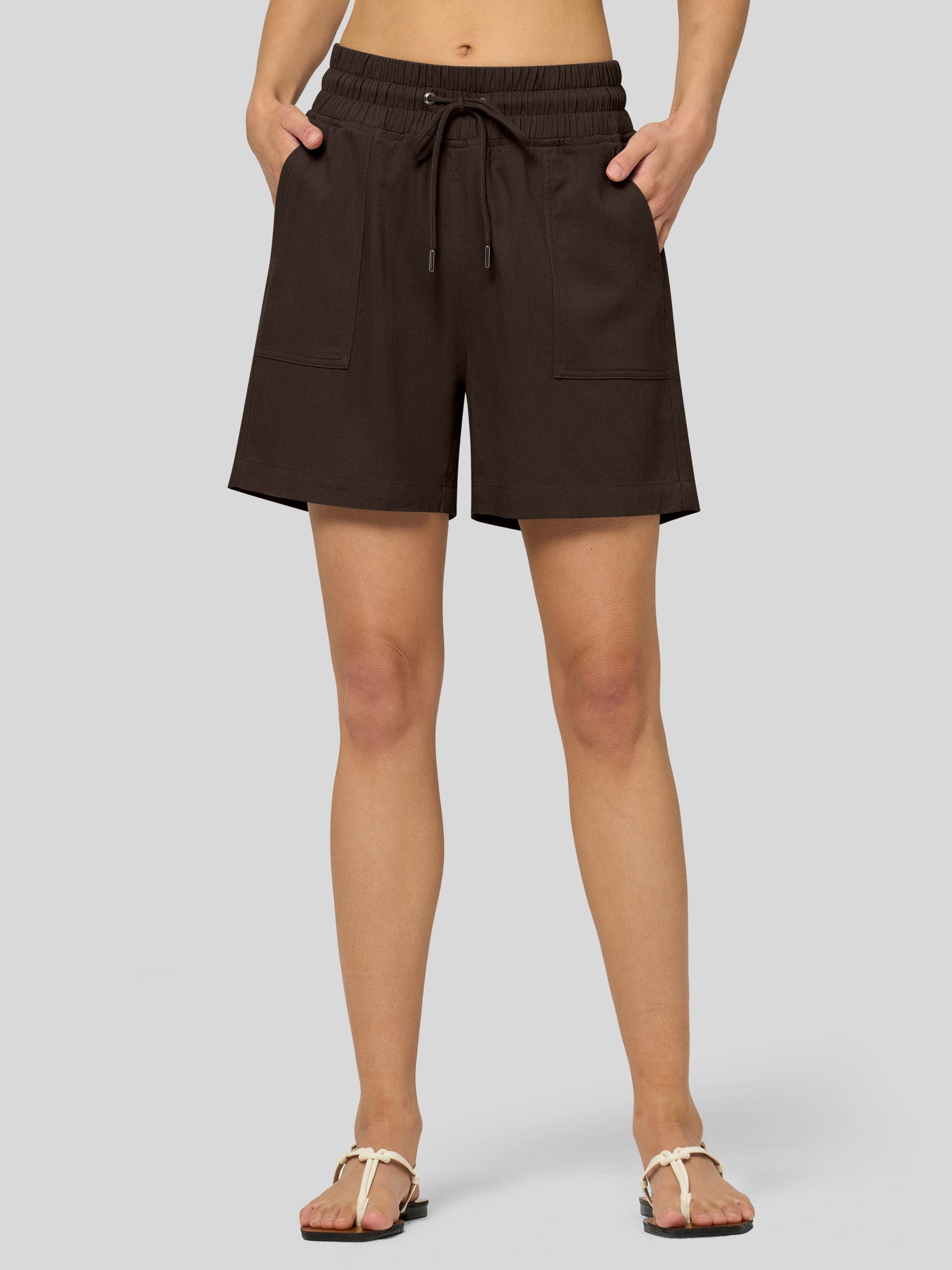 Willit Women's Linen Bermuda Shorts 5 Inch in dark brown1