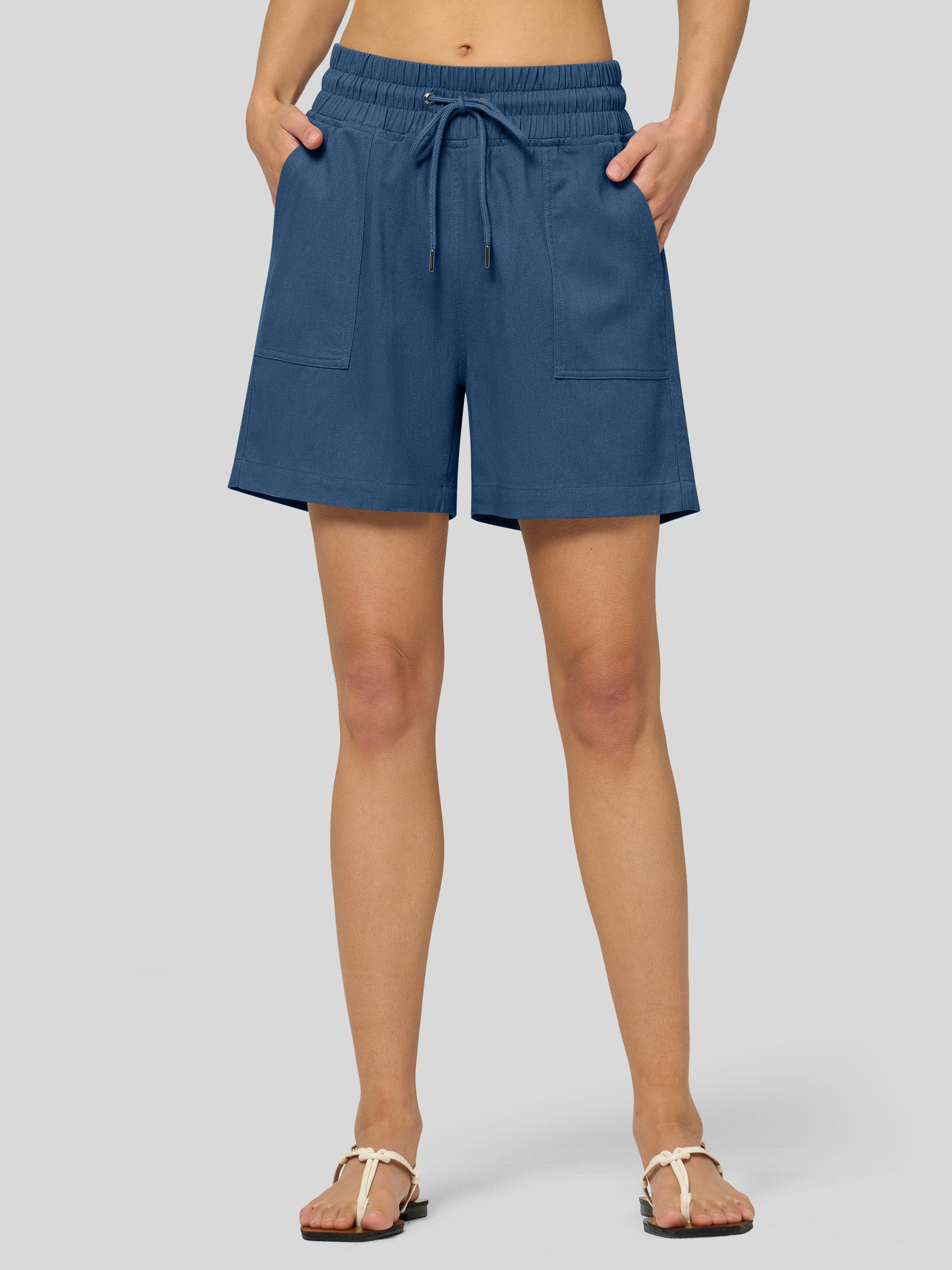 Willit Women's Linen Bermuda Shorts 5 Inch in denim blue1