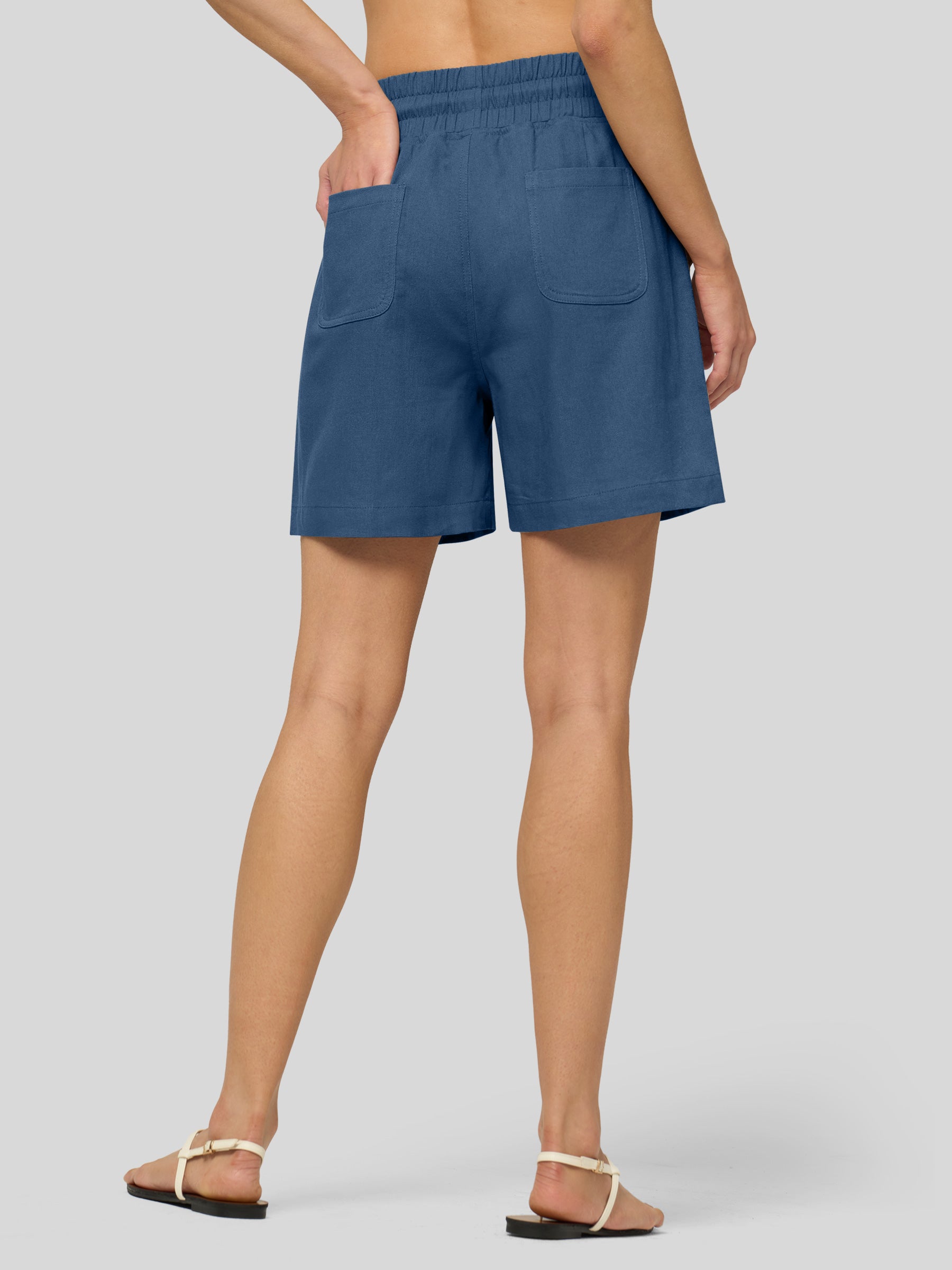 Willit Women's Linen Bermuda Shorts 5 Inch in denim blue3