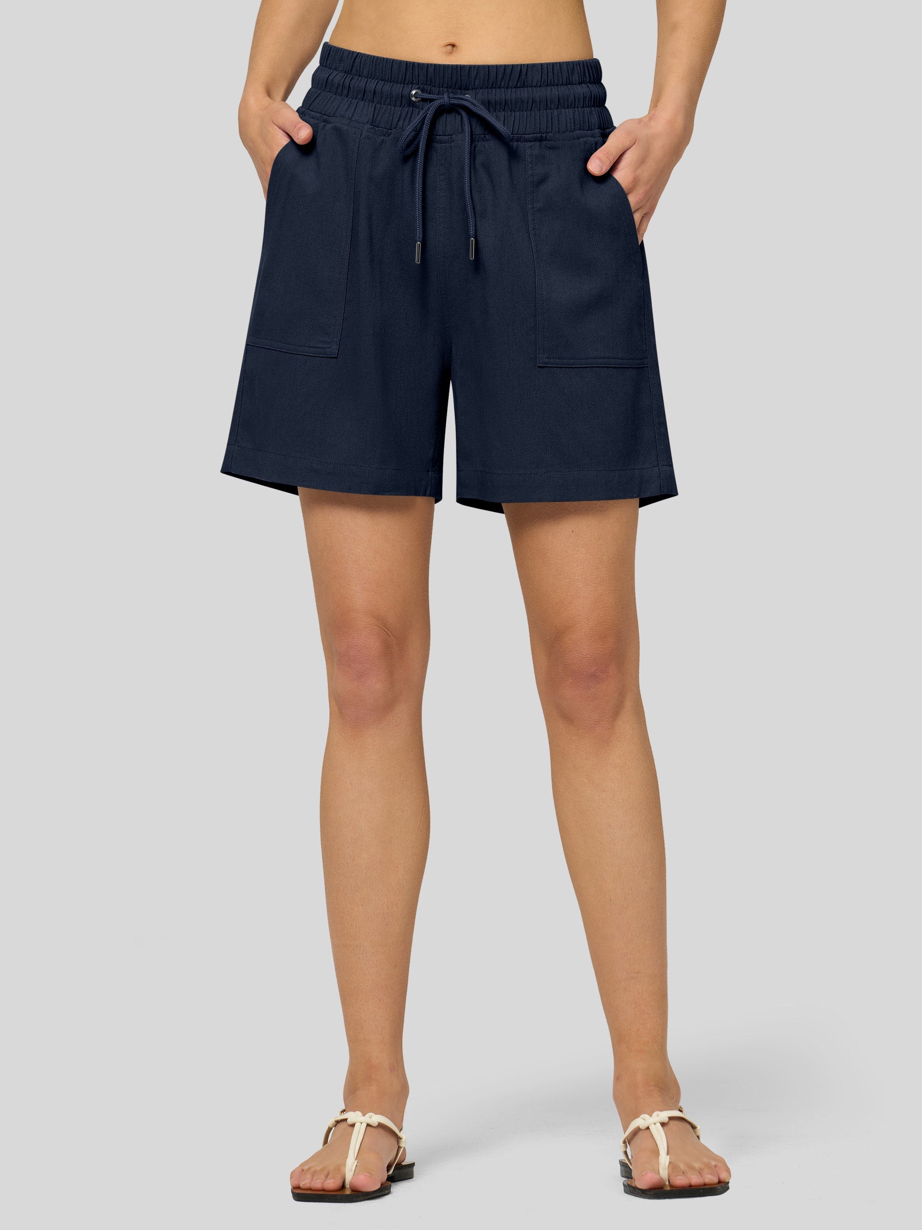 Willit Women's Linen Bermuda Shorts 5 Inch in navy1