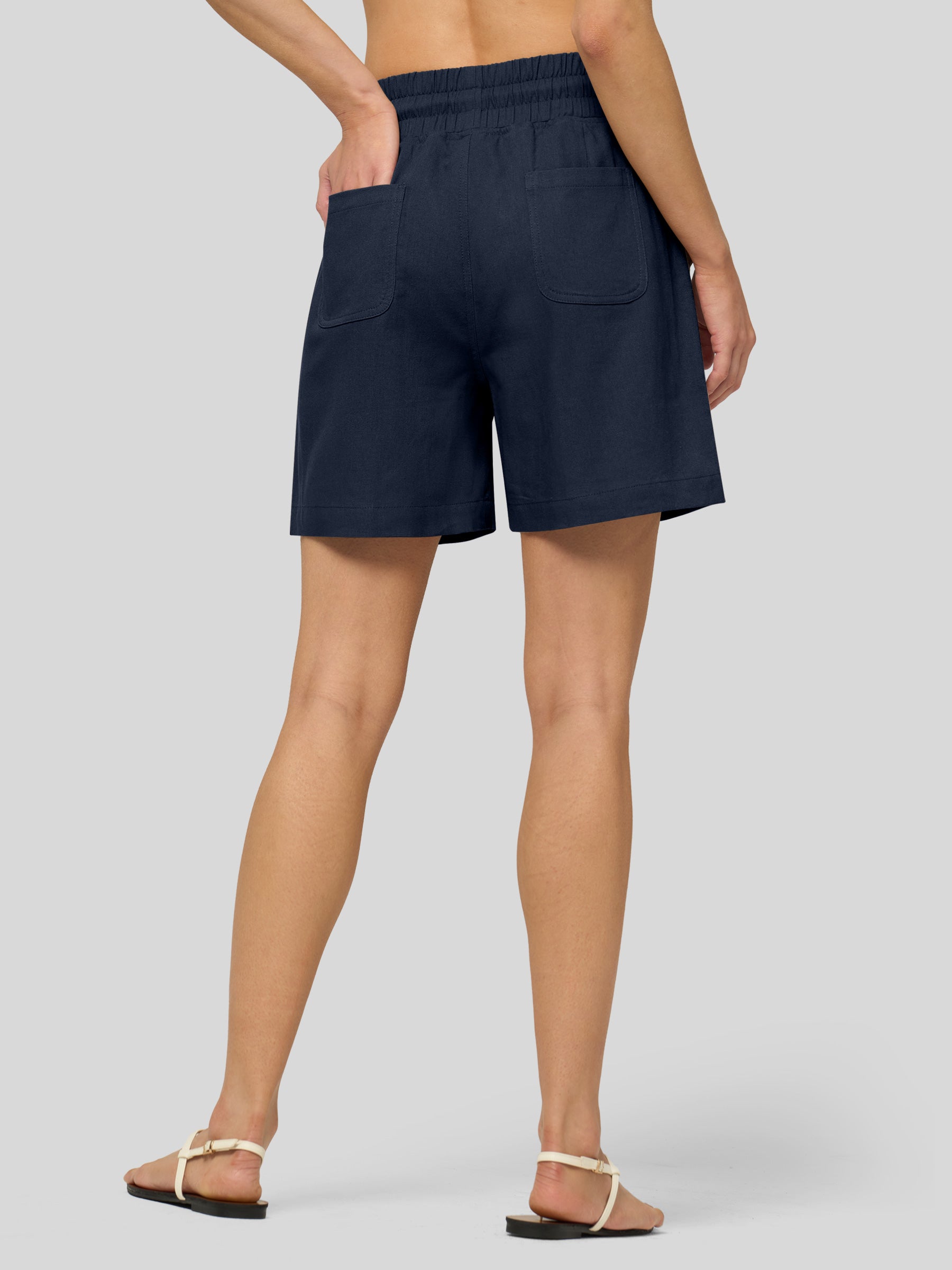 Willit Women's Linen Bermuda Shorts 5 Inch in navy4