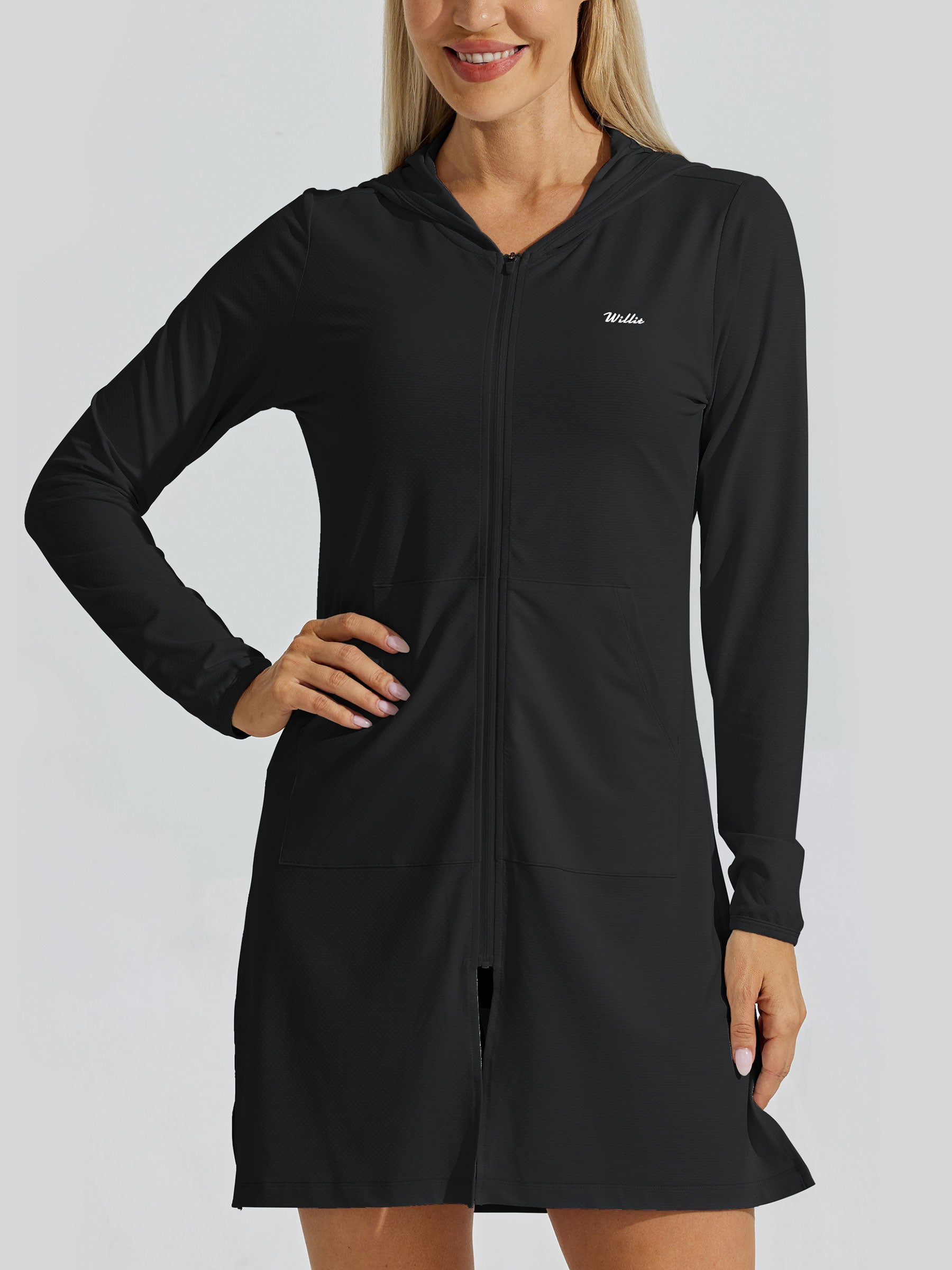 Women's Sun Protection Long Hoodie Jacket_Black_model2