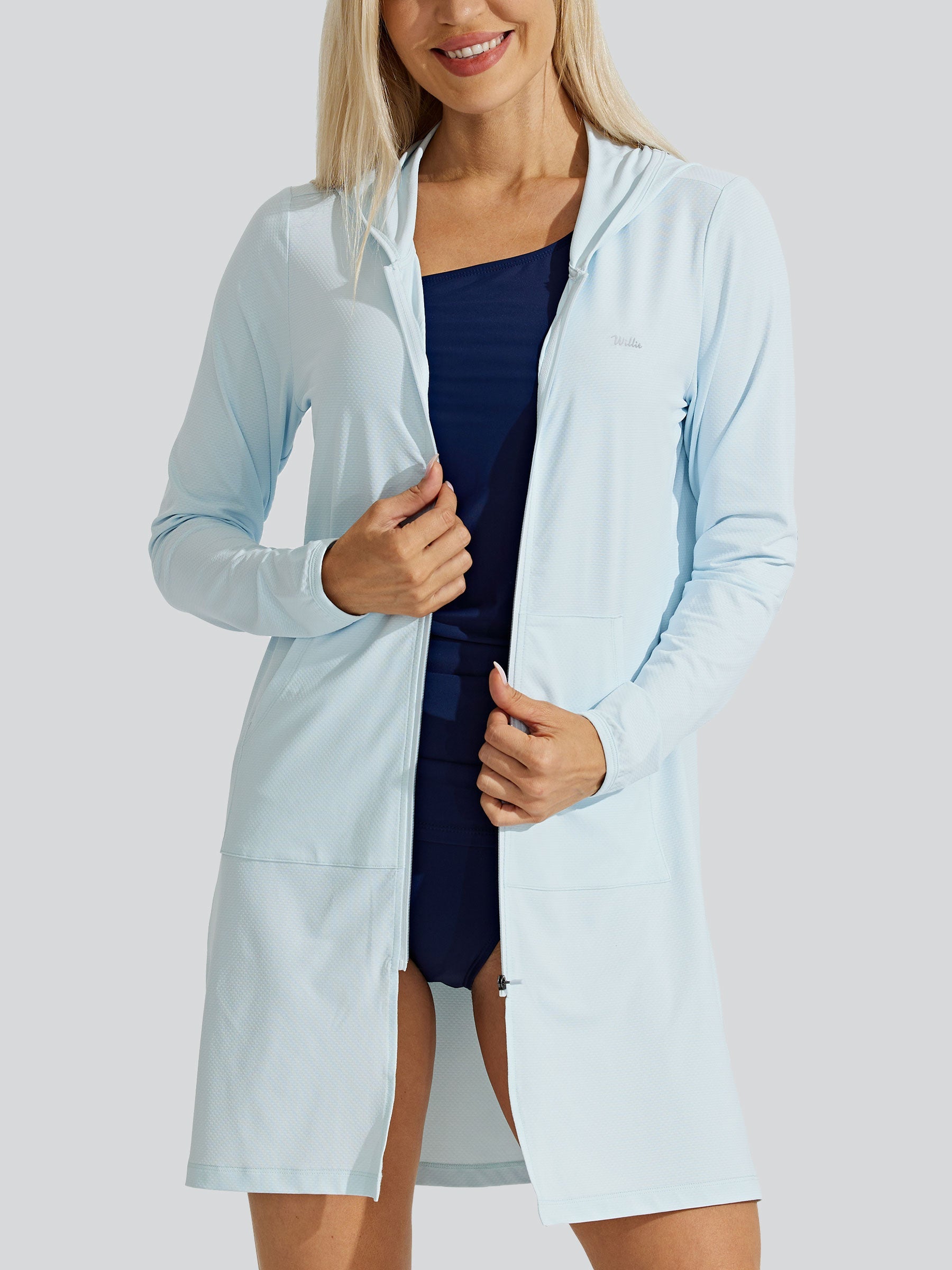 Women's Sun Protection Long Hoodie Jacket_Blue_model1