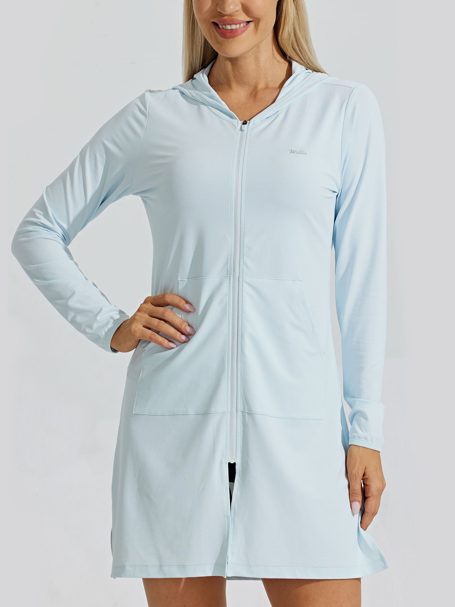 Women's Sun Protection Long Hoodie Jacket_Blue_model2