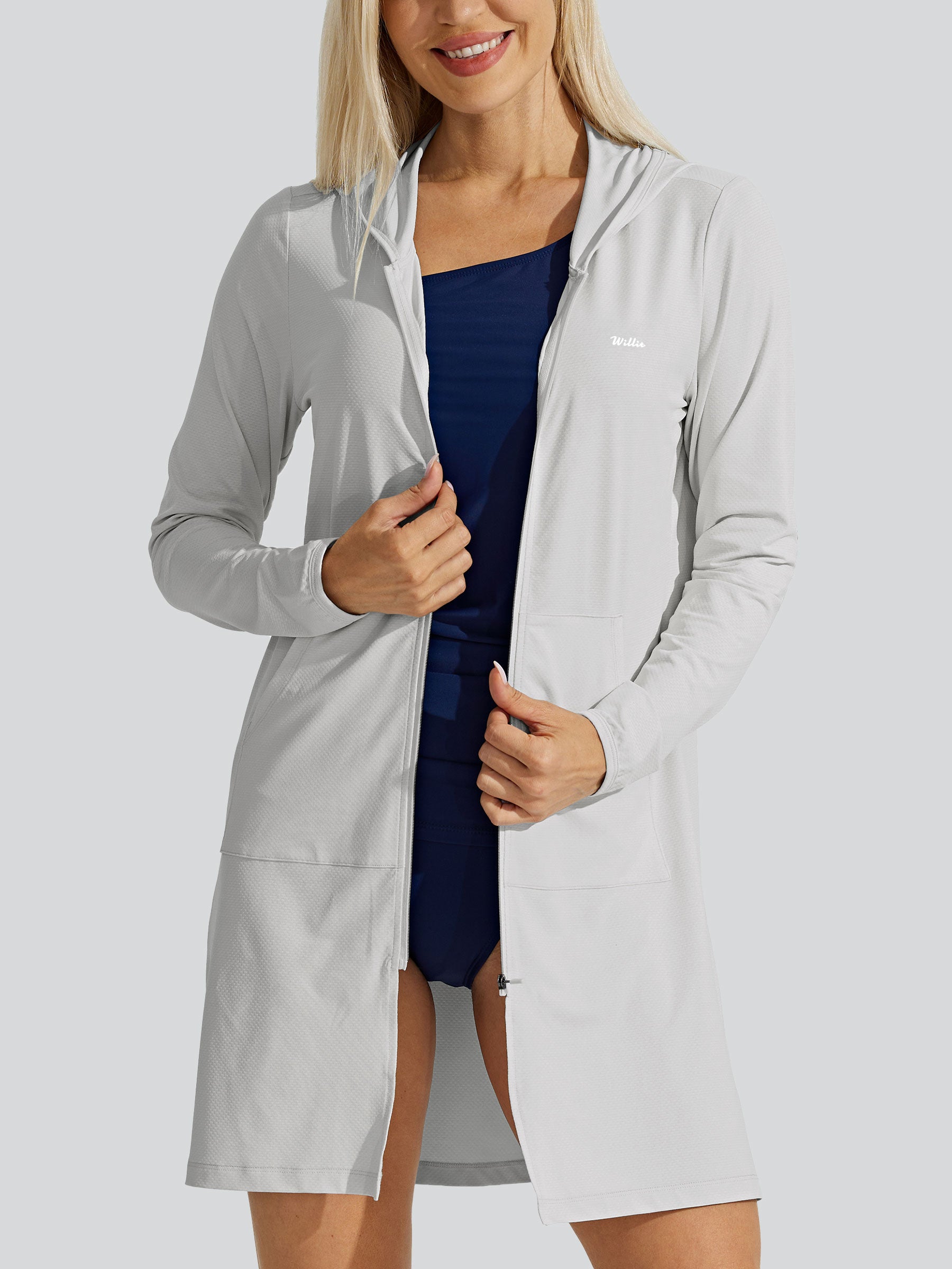 Women's Sun Protection Long Hoodie Jacket_Gray_model1