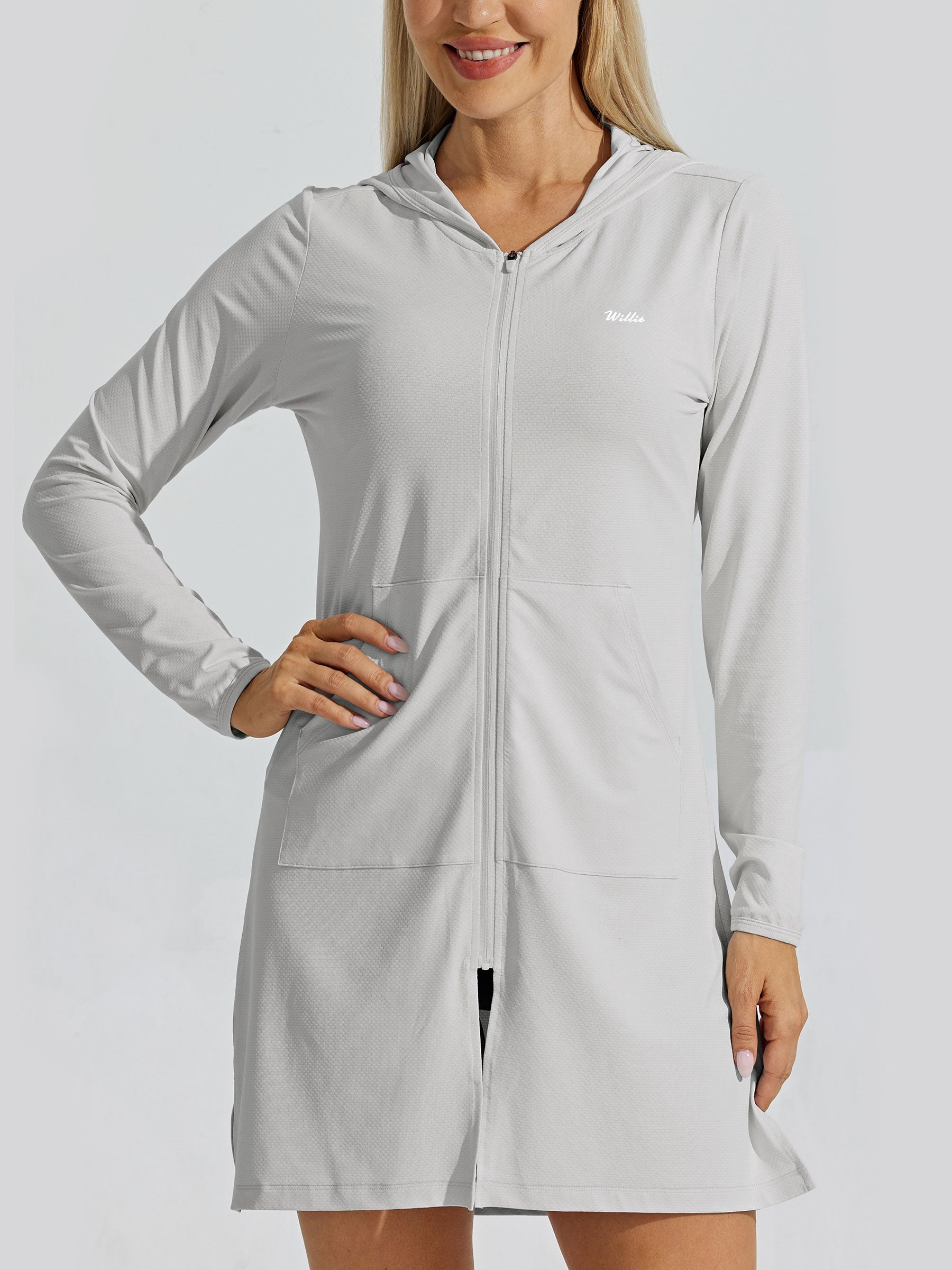 Women's Sun Protection Long Hoodie Jacket_Gray_model2